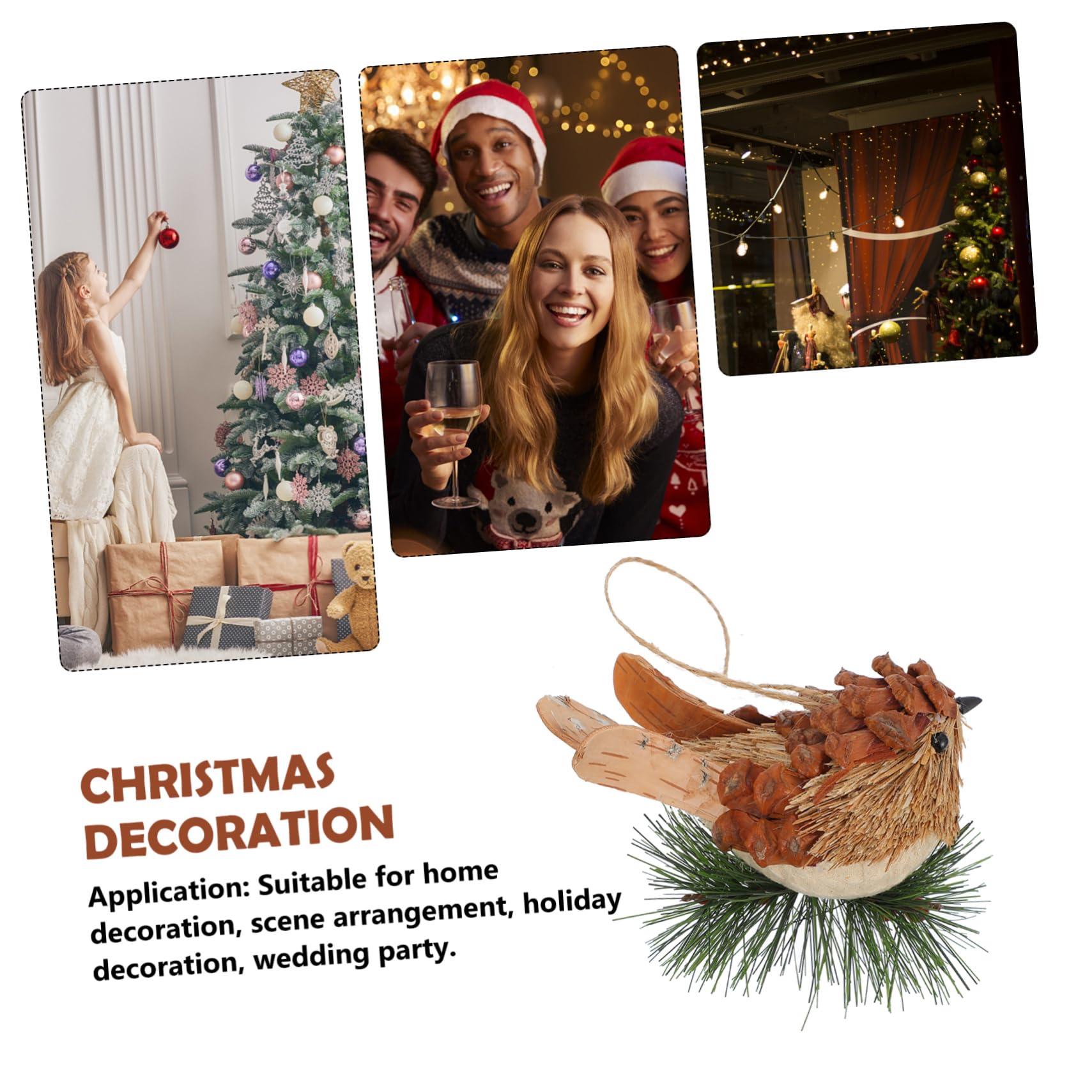 IMIKEYA 4 Stück Weihnachtsstrohvögel Dekoration Vogel Weihnachtsbaumschmuck Künstliche Vögel Zur Dekoration Einzigartiges Vogel-Handwerk