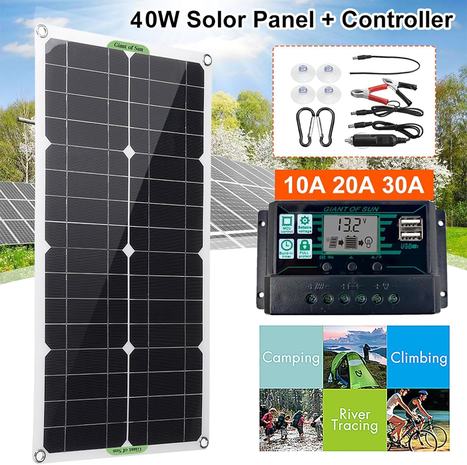 Zestaw Paneli Słonecznych Aswpak 40w 80w, Monokrystaliczny Panel Słoneczny, Podwójne Porty Usb, ładowanie Baterii 5 V / 12 V, Na Kemping, W Podróży, 80w, 30A