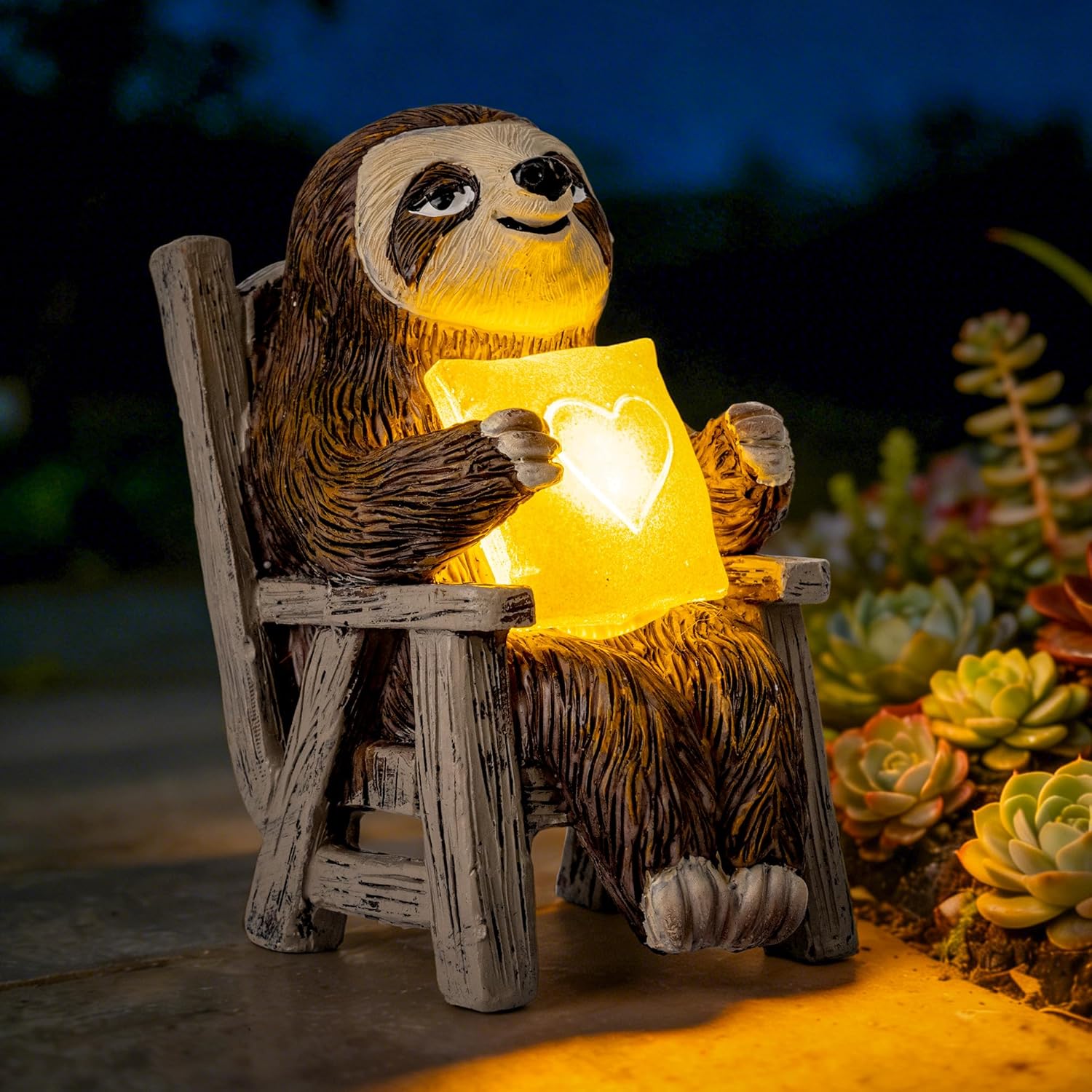 SOWSUN Garden Statue, Solar Sloth Decoration with Light, Outdoor Decor for Patio Table Yard Lawn Balcony Window Sill, Christmas/Birthday Gift for Mom Women