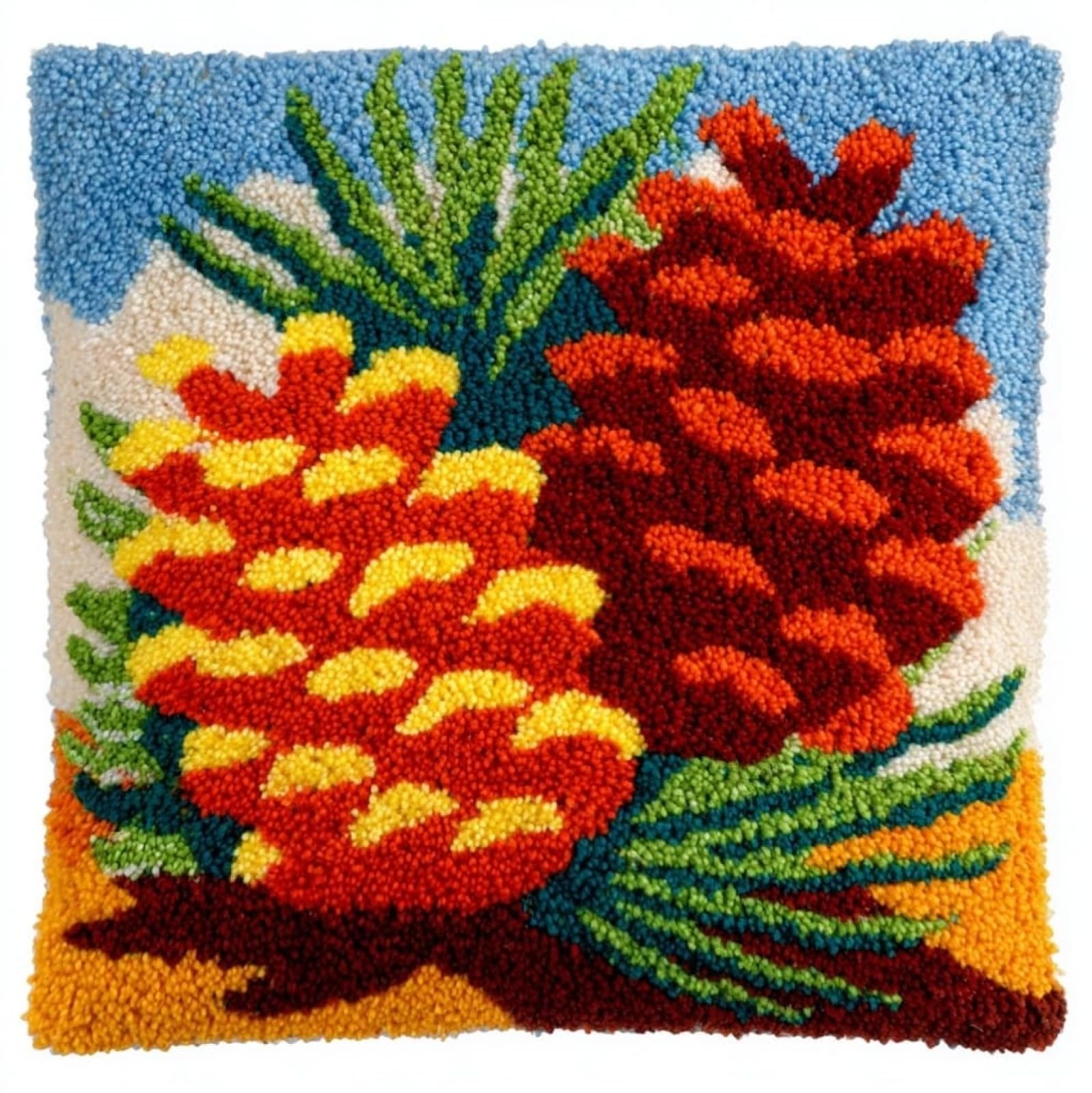 AxiangziK Latch Hook Cushion Kits for Adults Beginners,Pine Cones 17X17Inch Crochet Craft Kits DIY Cute Pillow Case Sofa Home Decor,Gift for Women