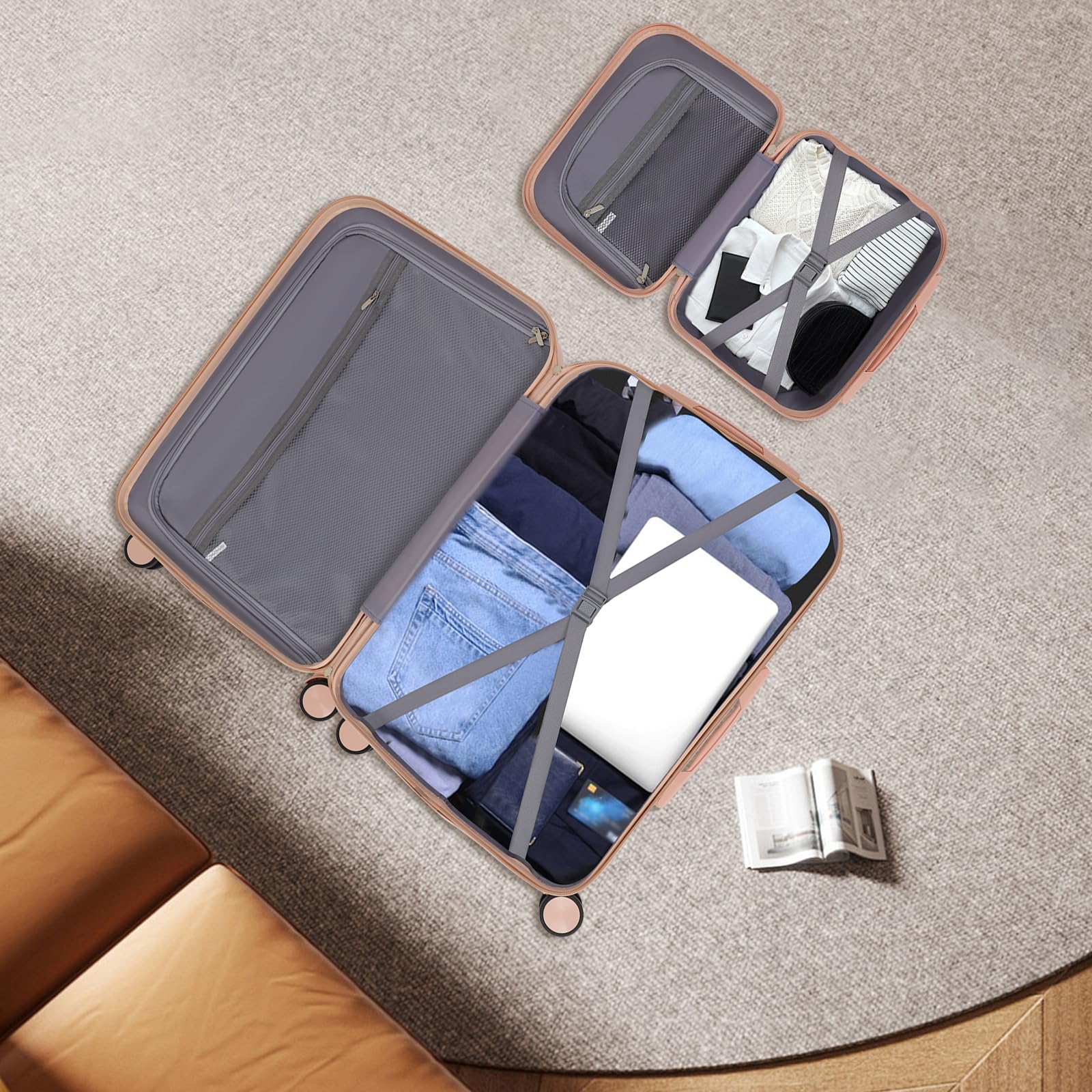Valigia rosa con ruote, piccola e grande valigetta portatile leggera con borsa da toilette per viaggi d'affari e viaggi