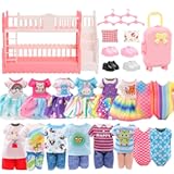 24 Pcs Doll Clothes and Accessories 3 Princess Dresses 3 Sets Top and Pants 2 Swimsuits 4 Shoes Dollhouse Mini Bunk Bed Travel Suitcase with 2 Pillows, 5 Hangers for 5.3 Inch Dolls
