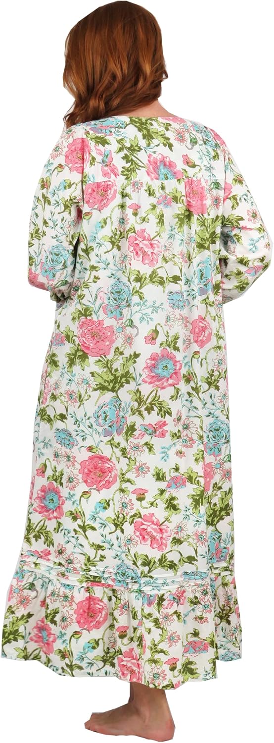 LA CERA Women's Cotton Lace Night Robe