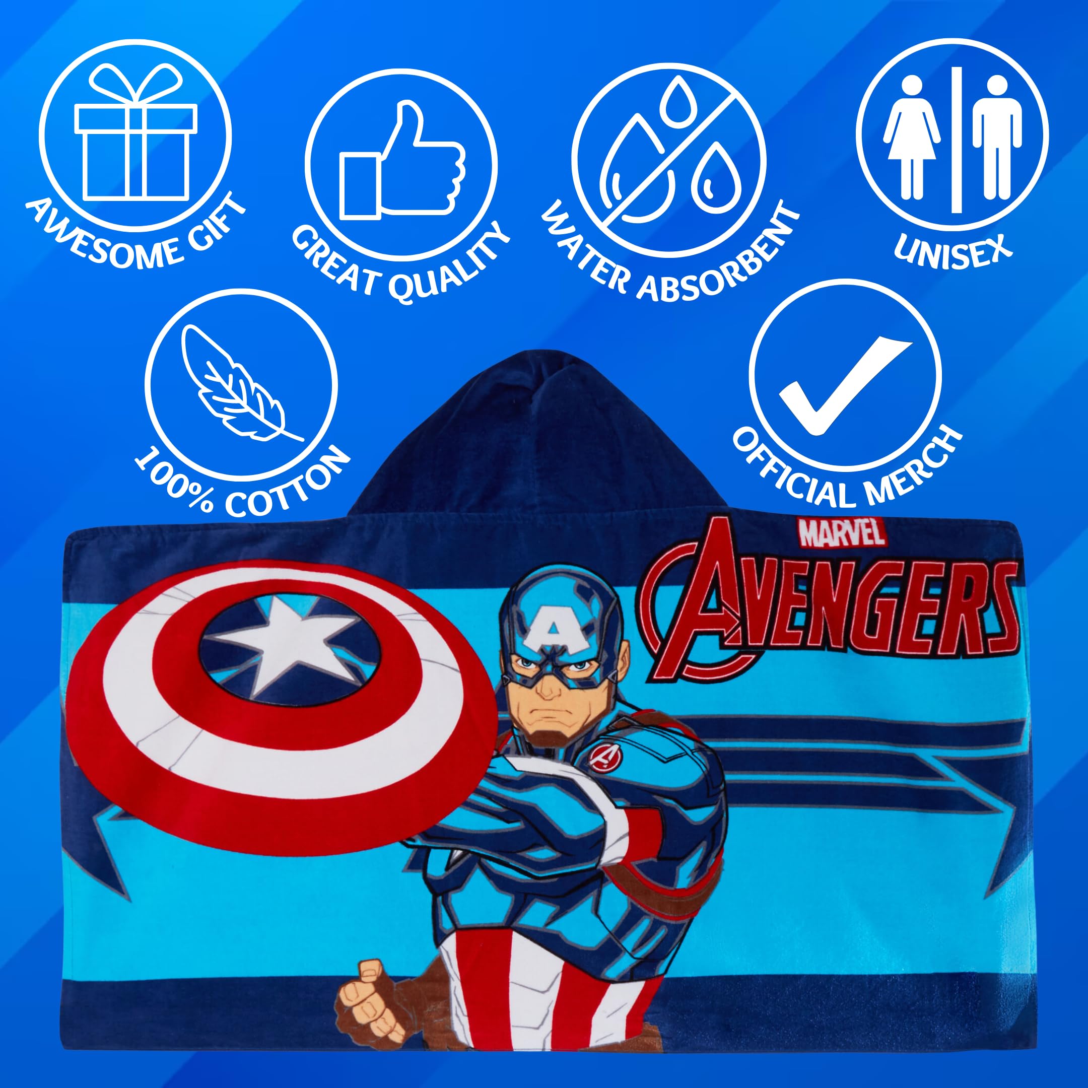 Asciugamano con cappuccio Captain America 100% cotone Marvel Avengers Poncho Asciugamano da spiaggia per bambini Accappatoio da bagno Copertura da nuoto per ragazzi