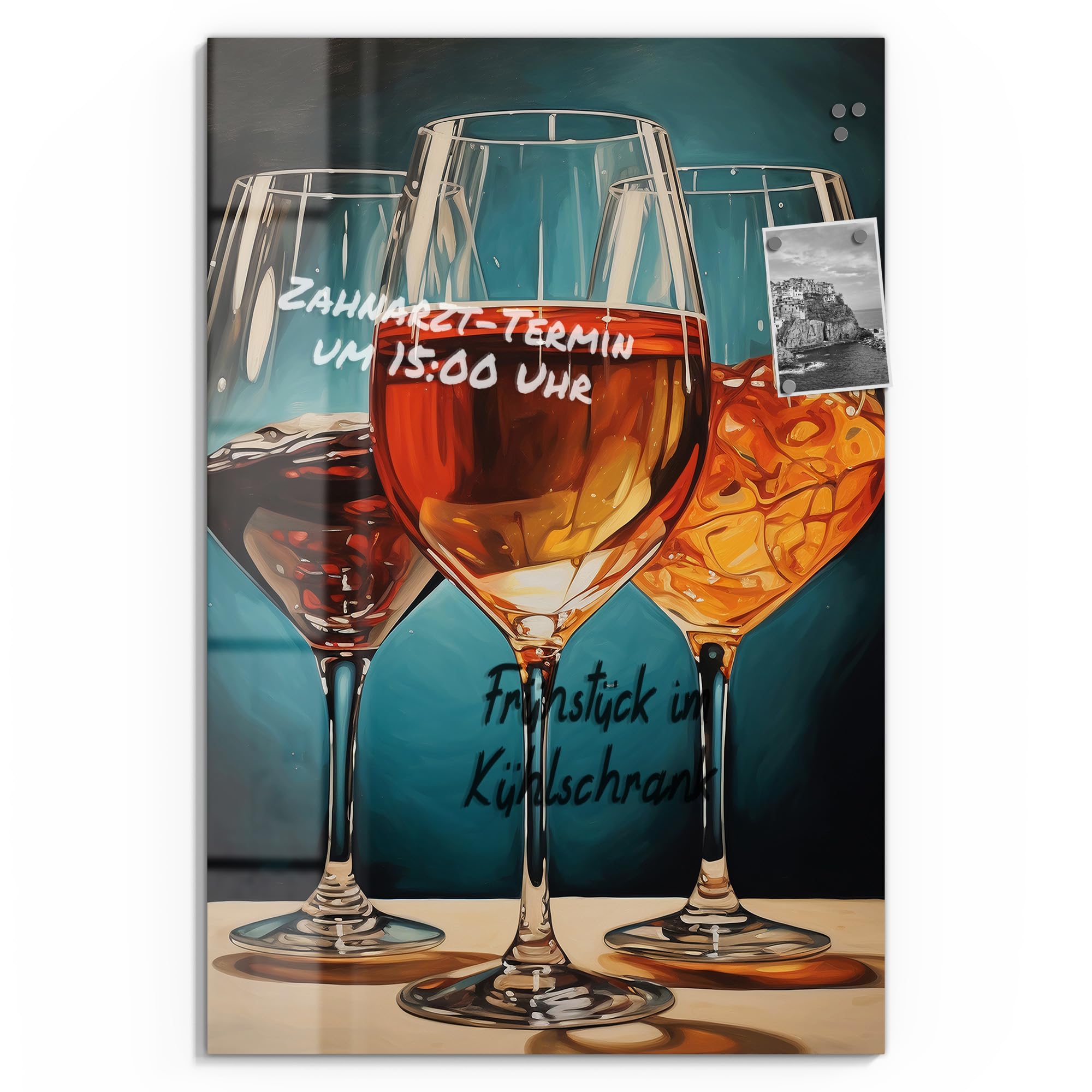 DEQOART Pizarra magnética de cristal, 60 x 90 cm, diseño "disfrute festivo", pizarra magnética de cristal, incluye imanes, bolígrafo y paño para cocina y oficina, pizarra magnética y se puede escribir