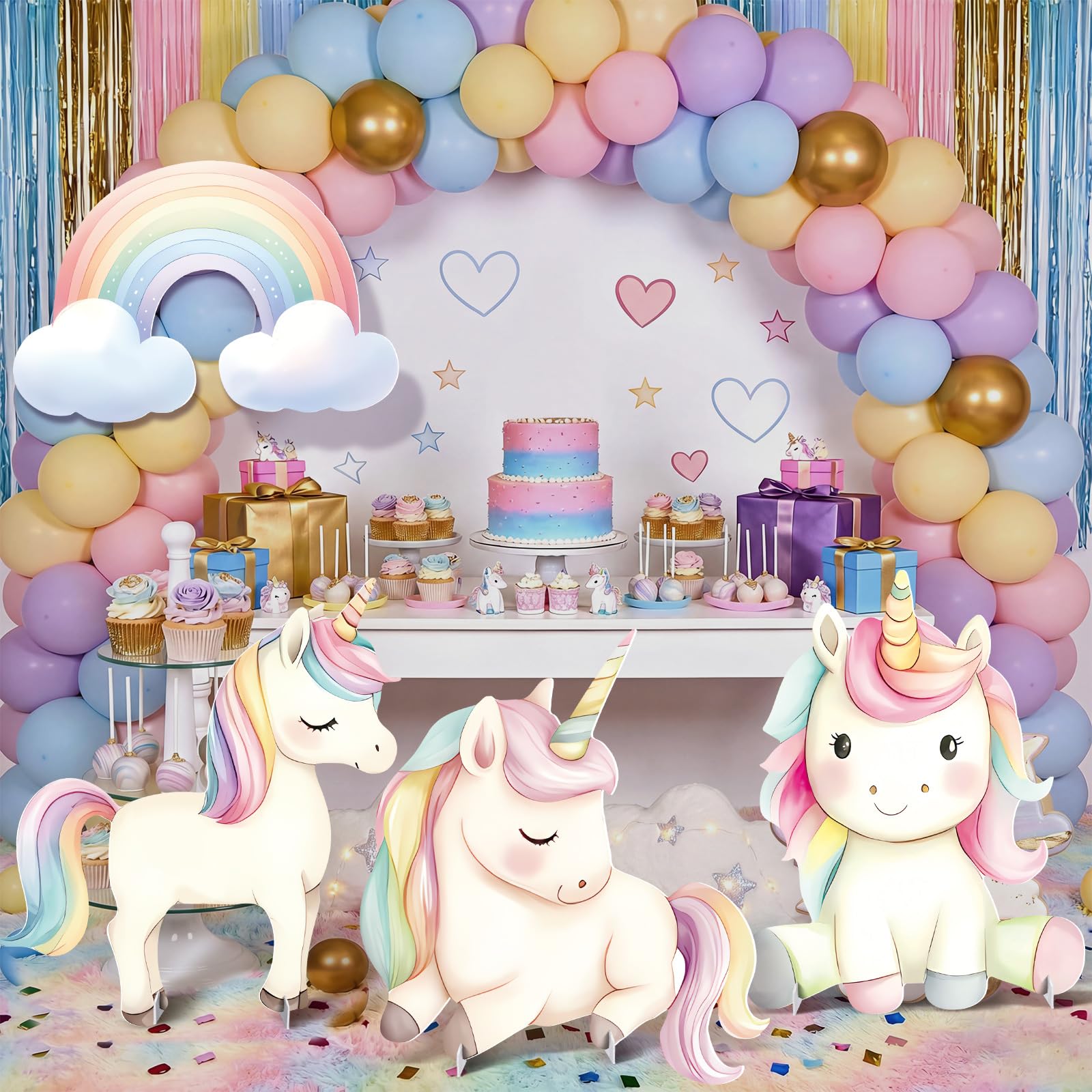 4 Pcs Large Unicorn Party Decorations, Rainbow Unicorn Cardboard Cutouts, Birthday Decoration for Girls Baby Shower Photo Booth Backdrop Party Supplies