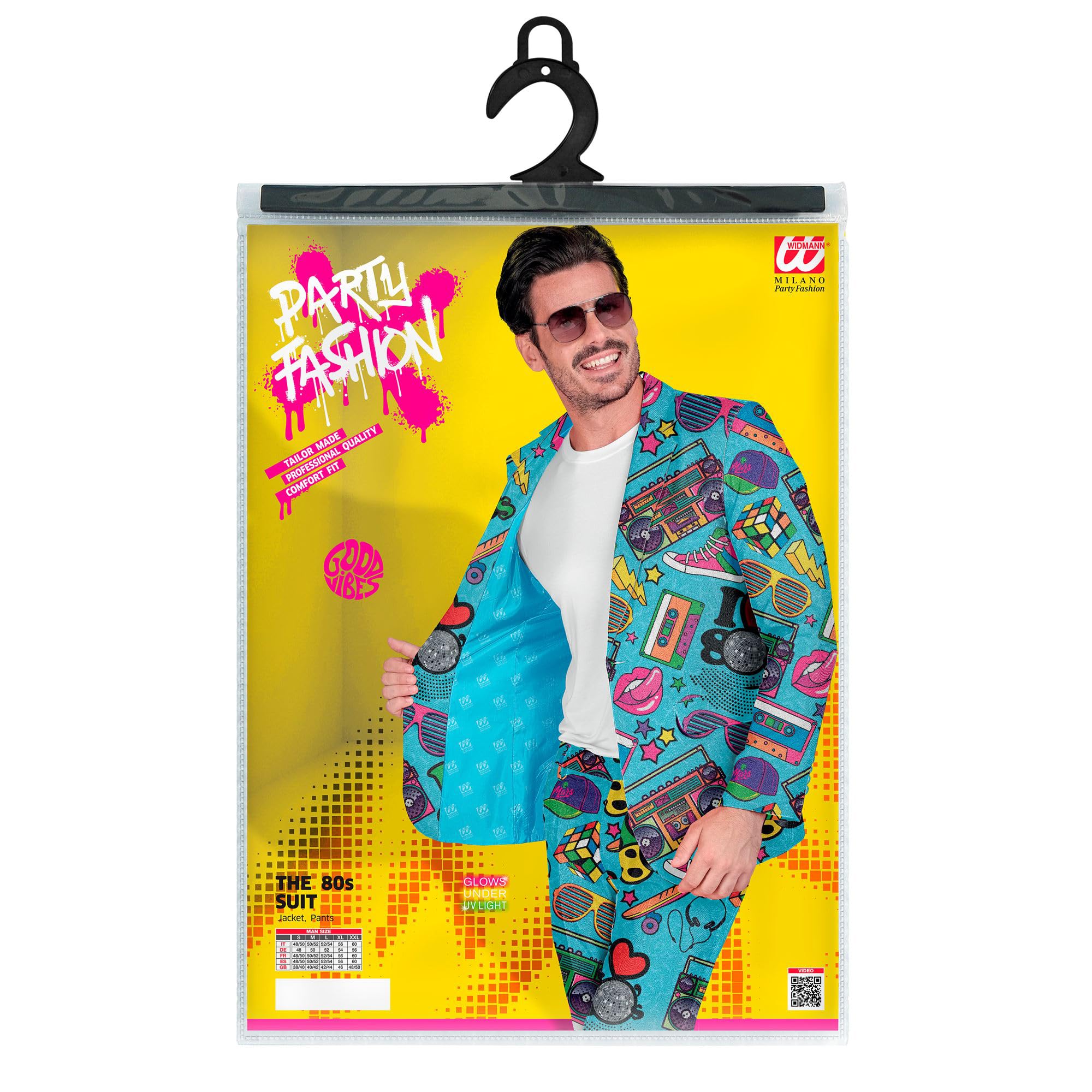 W WIDMANN MILANO Party Fashion - Completo da Uomo Anni '80 | Con giacca e pantaloni, look retrò accattivante, costume per Carnevale, festival e feste a tema