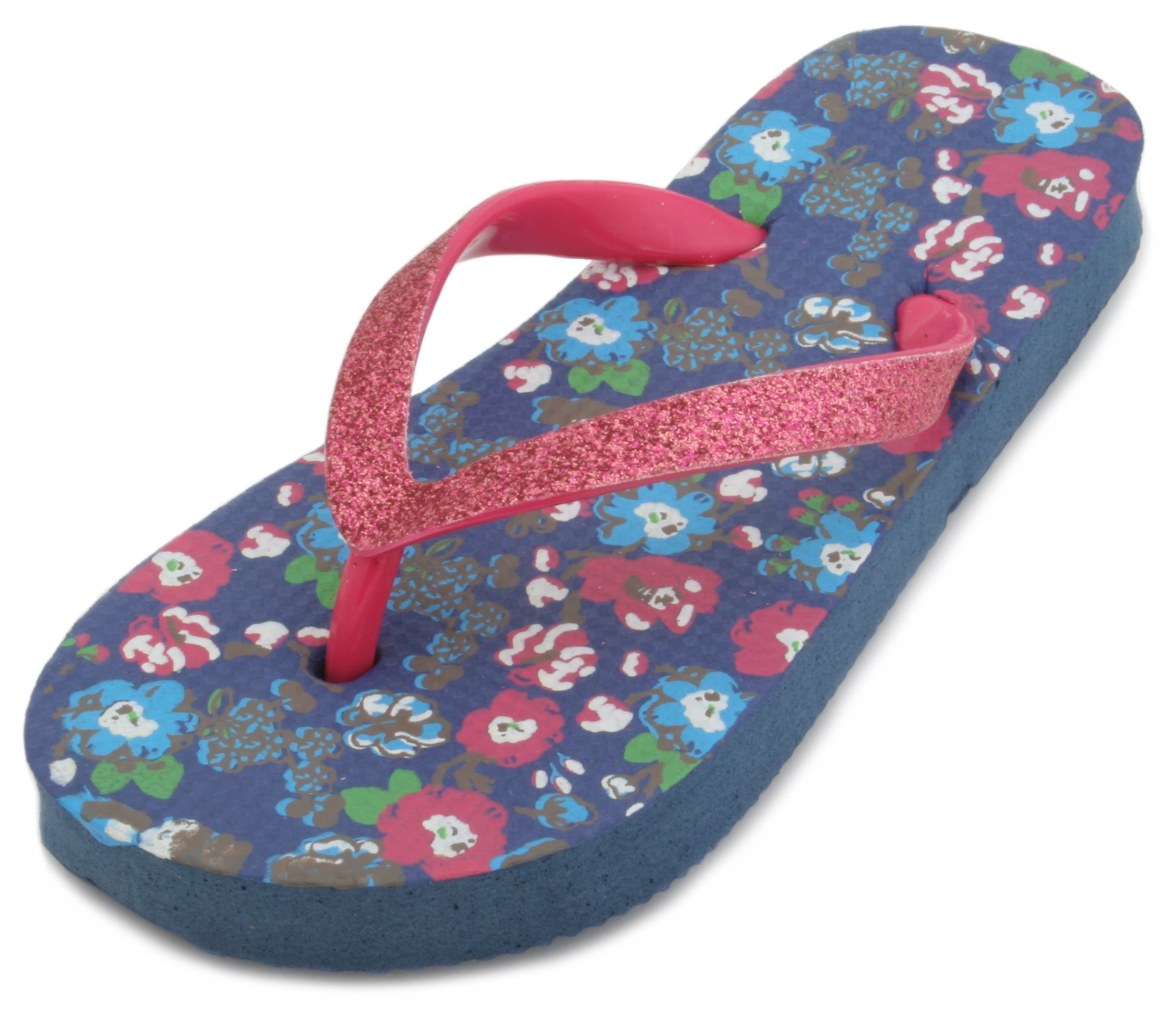 Sandrocks Girls Floral Print Glitter Strap Flip Flop Pink