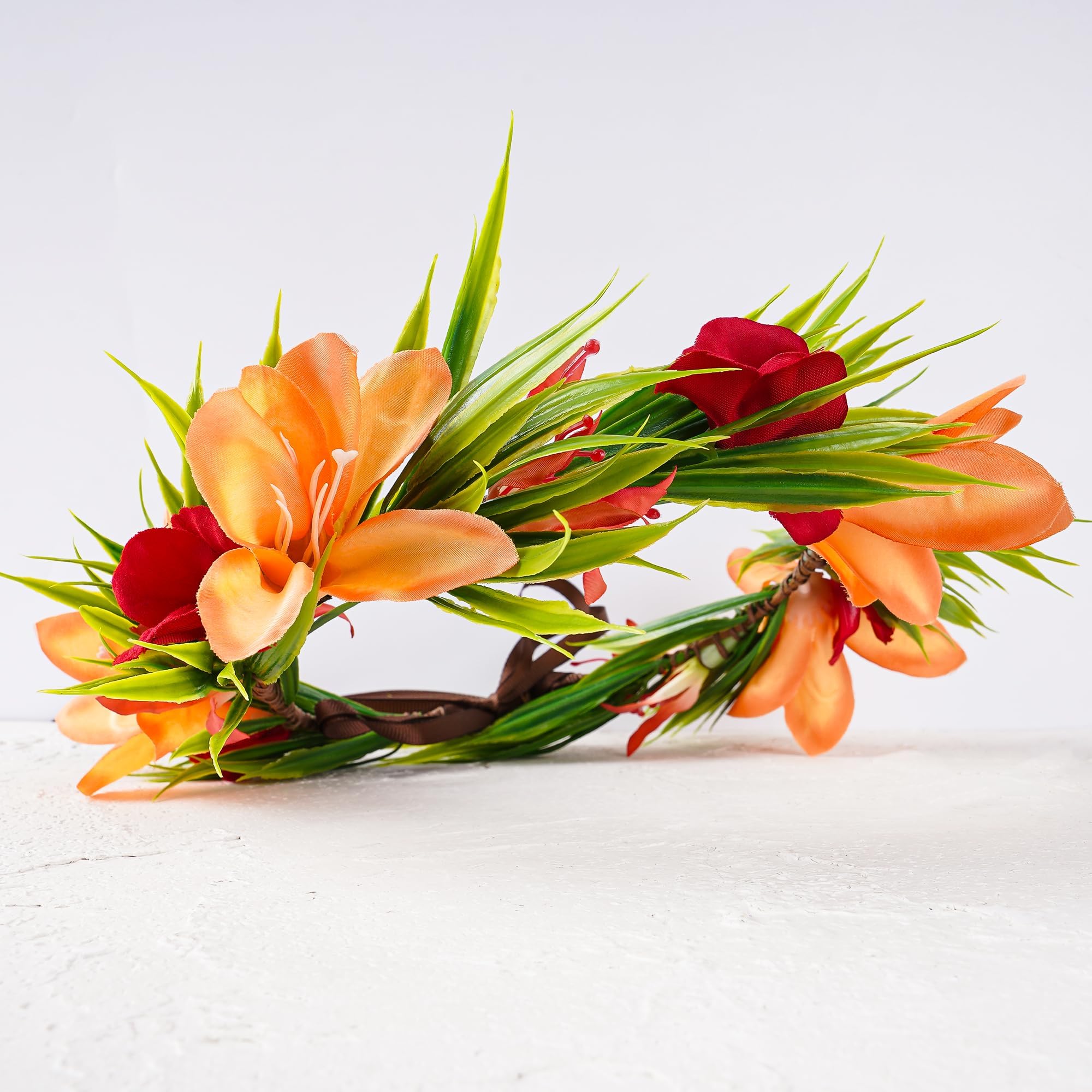 Couronne de Fleurs Hawaïen, Couronne de Fleurs Tropicales Artificielles Lei Luau, Costume Hawaïen, Convient aux Filles et aux Femmes, Décorations pour Fêtes d'été à la Plage et à la Piscine (B)