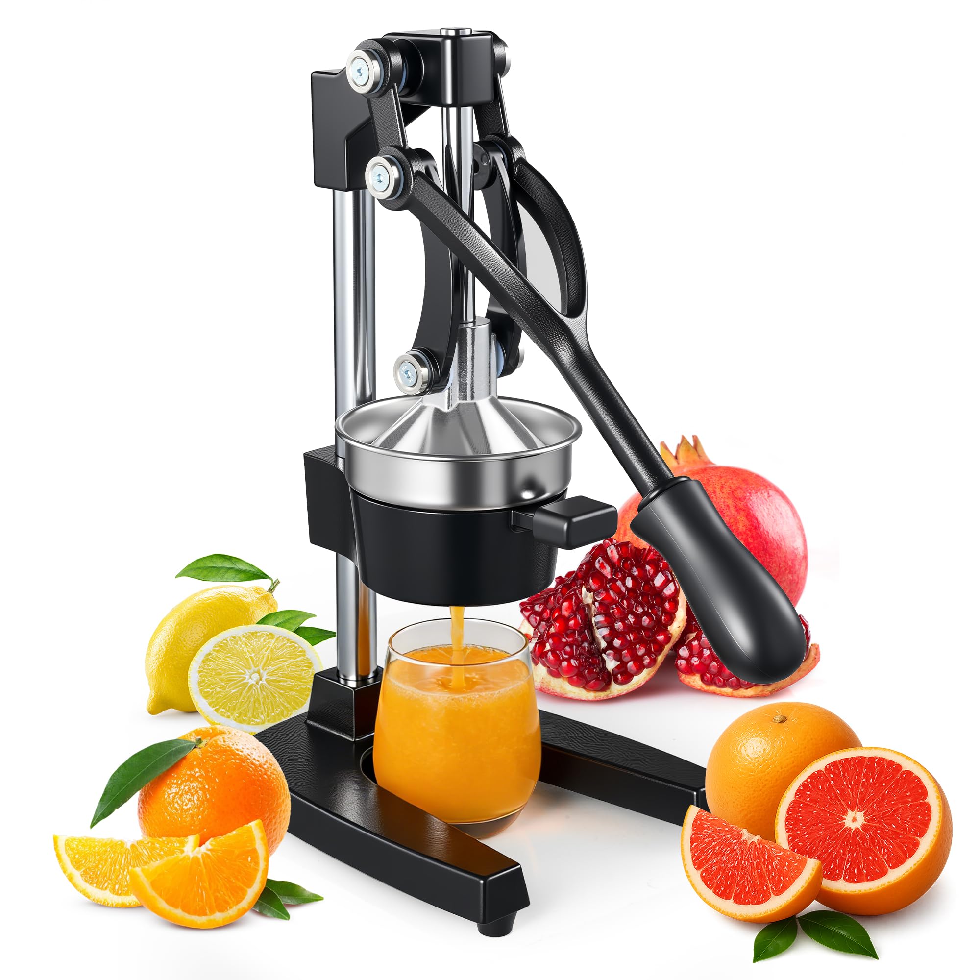 YODHOSA Black Cast Iron Juicer,Commercial Hand Press Squeezer,Heavy Duty Countertop Citrus for Fresh Orange Lemon Juice with Stainless Steel Cup