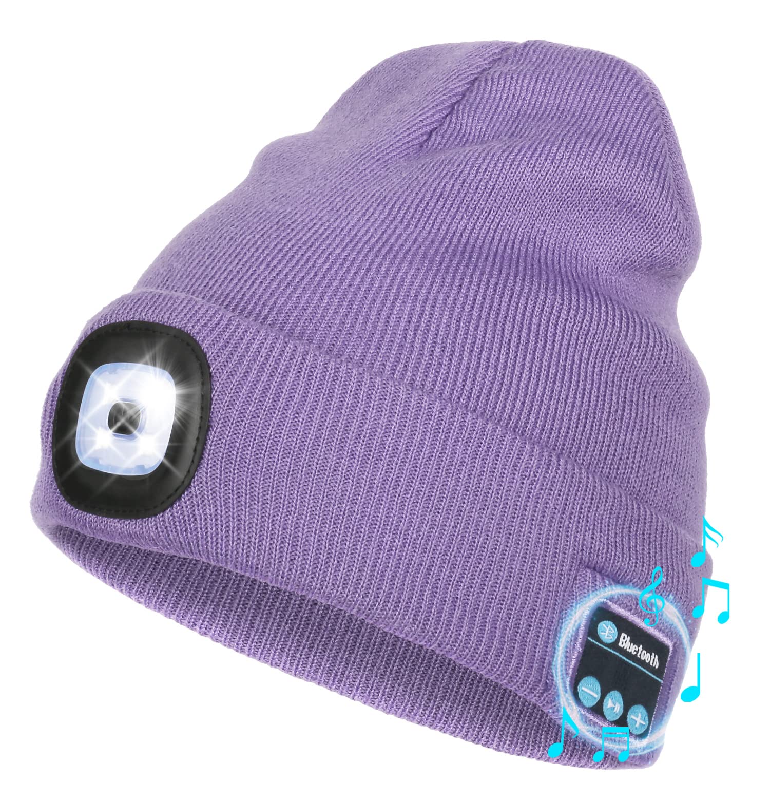 Wmcaps Bluetooth Beanie with a Light, Unisex USB Rechargeable 4 LED Fashlight Hat with Cordless Headphones, Unique Christmas Birthday Gifts for Men