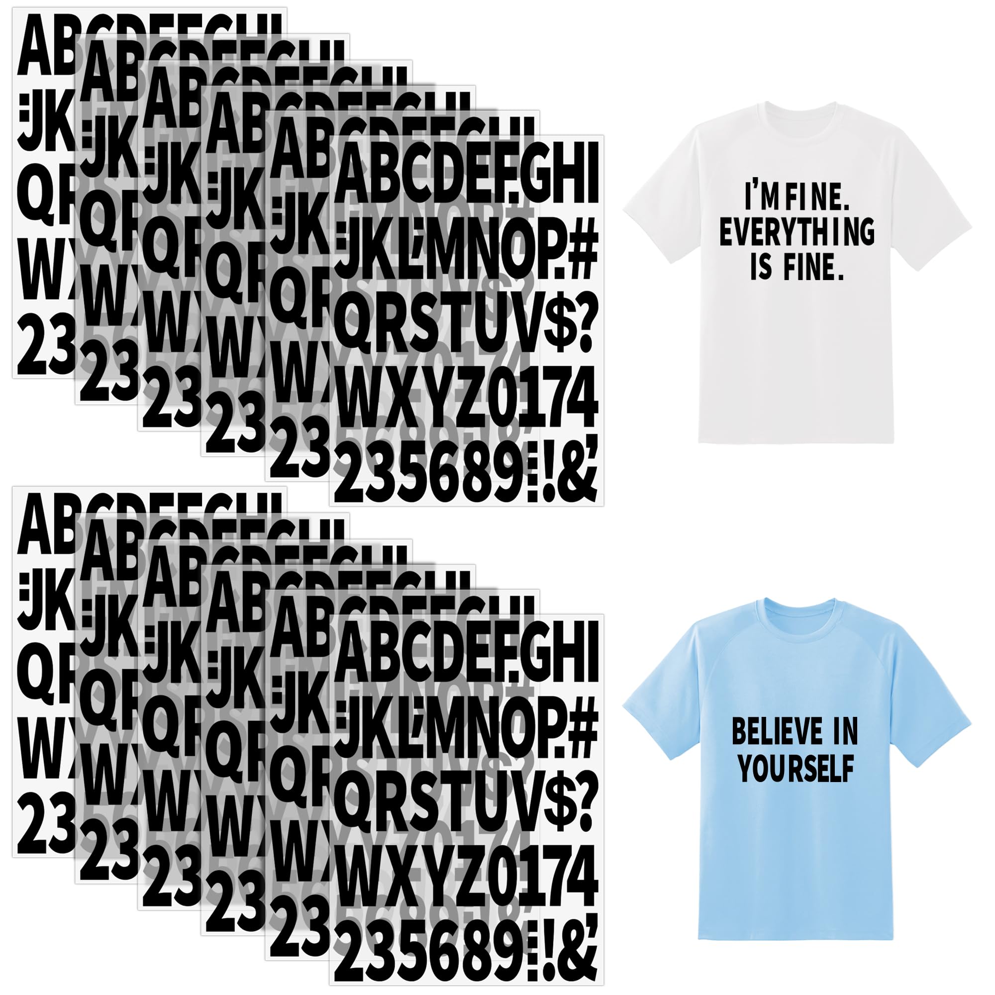 12 hojas de 612 letras y números para planchar para ropa, letras de vinilo para planchar de 2 pulgadas con letras de transferencia de calor de poliuretano, de la A a la Z y números del alfabeto para