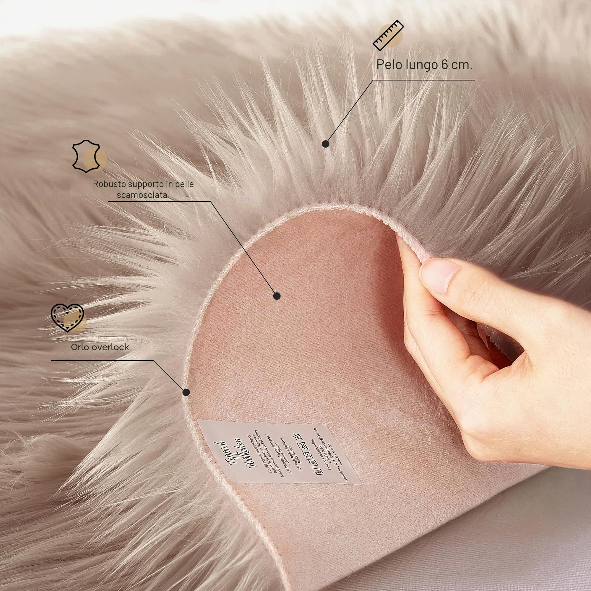 Tappeto in Pelle D'agnello, Imitazione Della Pelliccia - Soggiorno Camera Da Letto - Tappeto Da Letto Lavabile, Cuscino Di Seduta, Pelliccia Per Sedia, Divano - Beige - 120 cm Rotondo