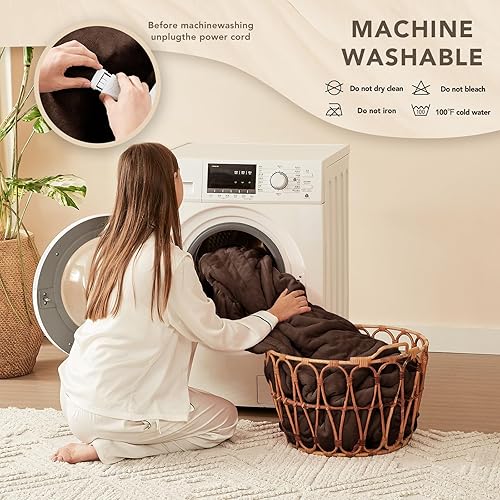 Miniatura 112 de Homemate - Manta eléctrica térmica con apagado automático en 1, 2, 4, 6 u 8 h, 10 niveles de calor, tela de franela y sherpa, protección contra 01