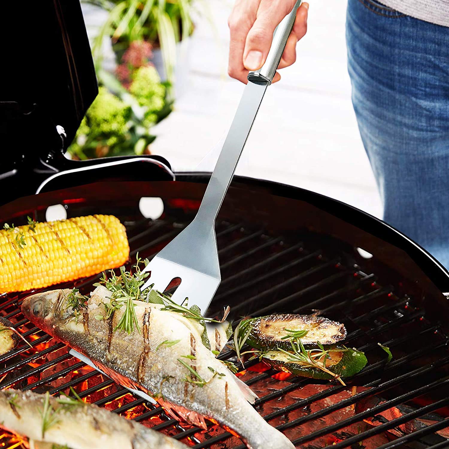 Pink pari Stainless Steel BBQ Grill Tool Kit 3 PCS Set : Tong, Meat Fork, Spatula + Black Carrying Bag for Picnic Camping Travel Cooking Grilling 3