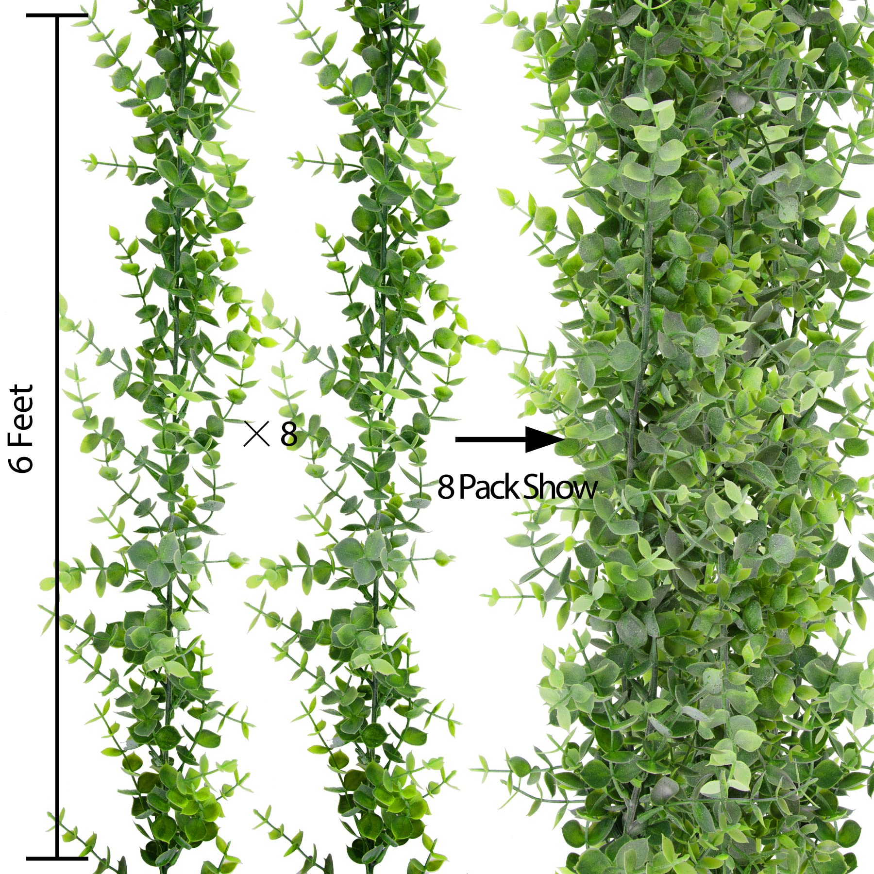 FEQO 人工ユーカリガーランド 6個 フェイクユーカリストランド 6フィート ユーカリの葉 グリーンガーランド ウェディングパーティー ディナーホーム用 グリ