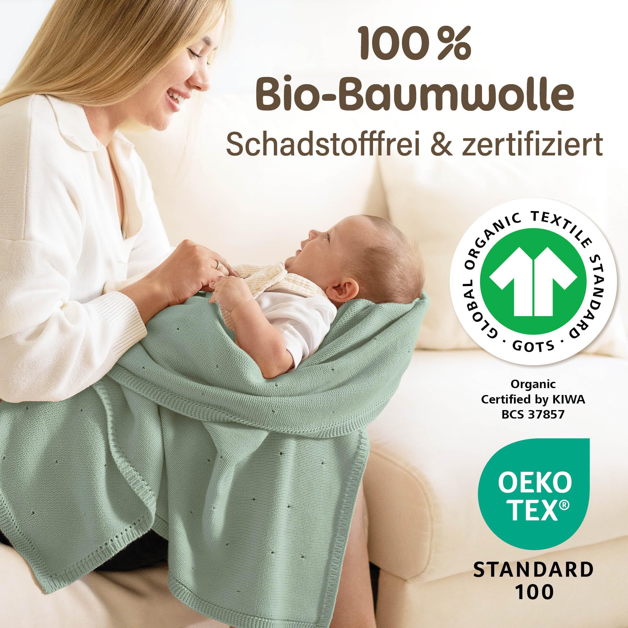 Merle Toys Manta para bebé de algodón 100% orgánico, con certificación GOTS & Oeko-Tex, manta para recién nacidos, manta para bebé, manta de algodón orgánico, color verde
