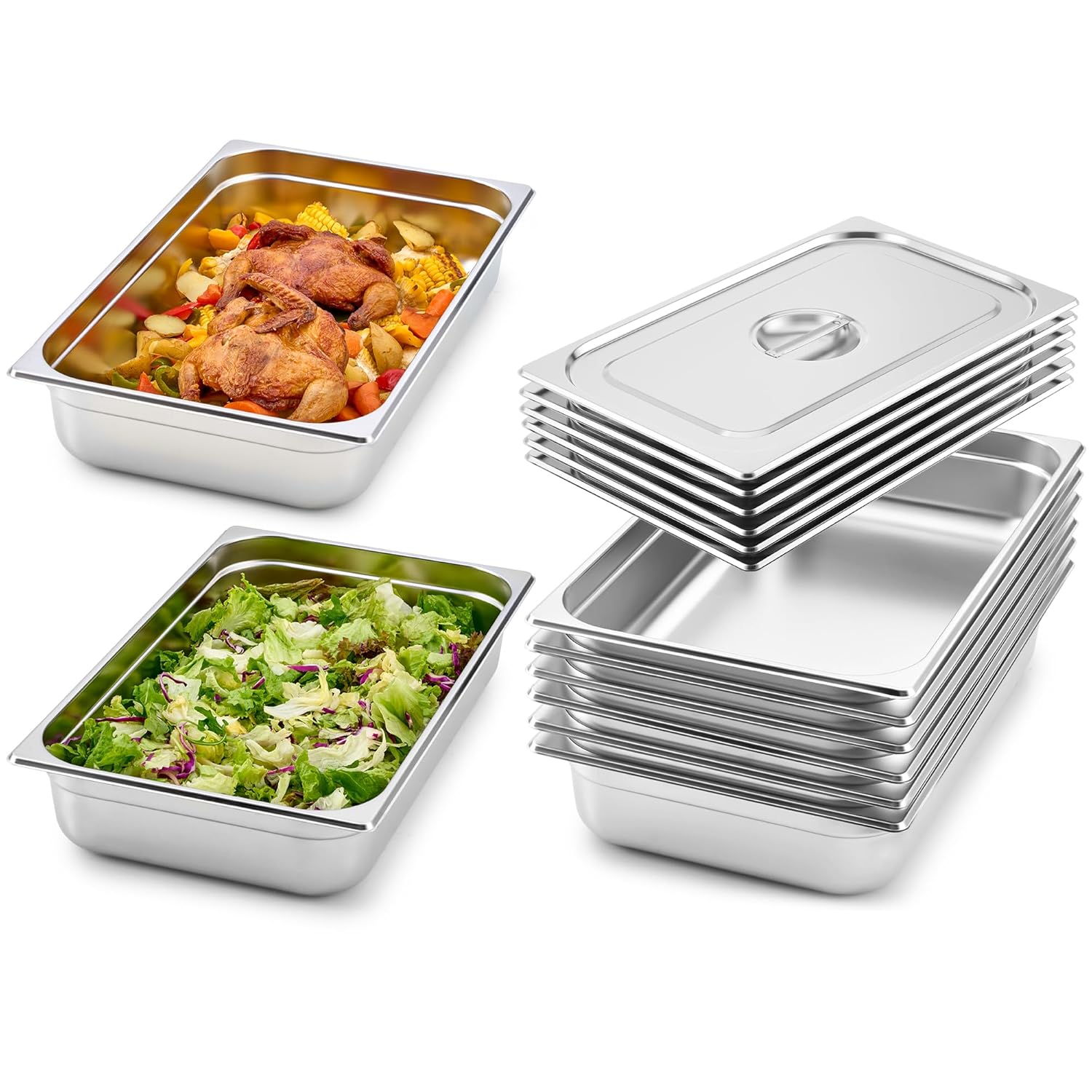WILPREP 6 Pack Hotel Pans, 1/1 Size 4 in Deep Steam Table Pans with Lids, Food Grade Stainless Steel Hotel Pans, 14.3 qt Catering Food Storage Pans for Buffets Events Restaurants, NSF Listed 1/1 Size 4" Deep