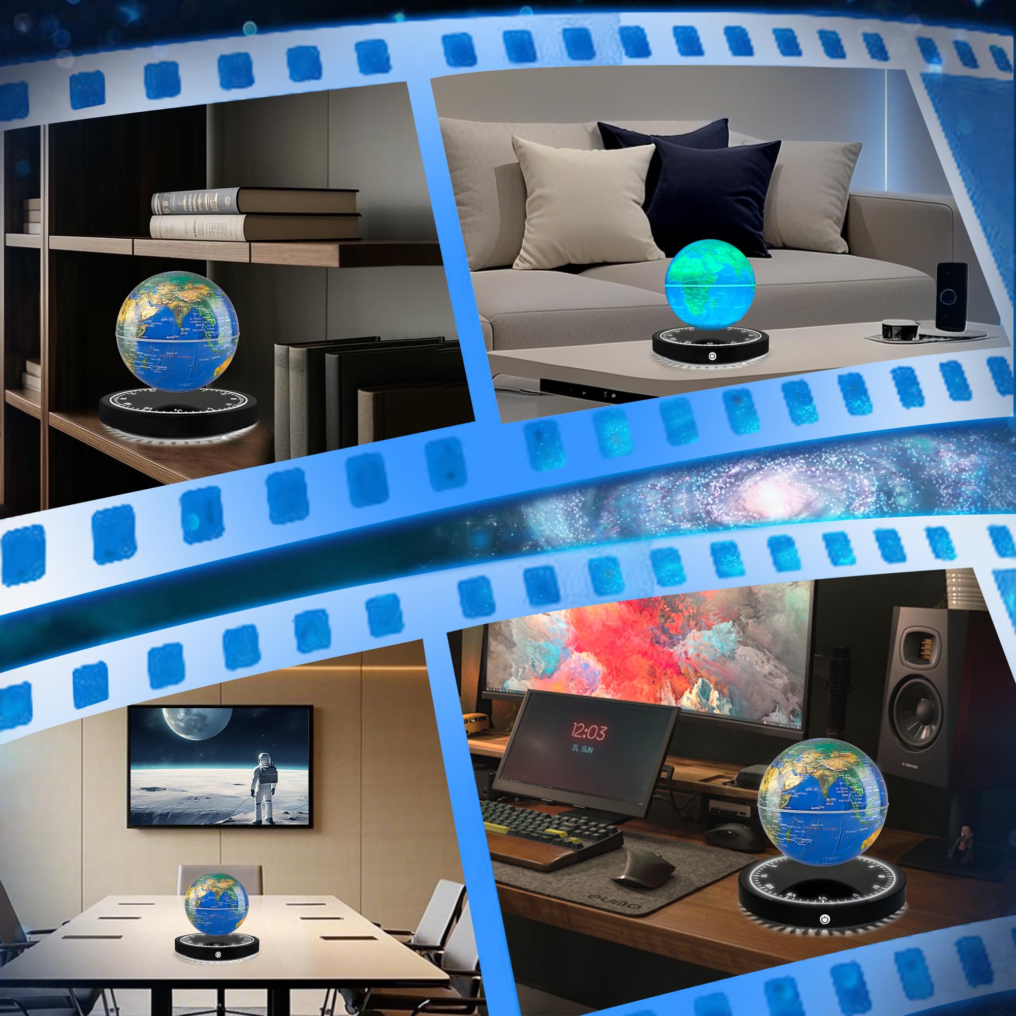 Globo flotante de levitación magnética con luces LED, lámpara de globo giratoria de 16 colores con base de reloj para decoración de escritorio de oficina en casa, accesorios tecnológicos 5