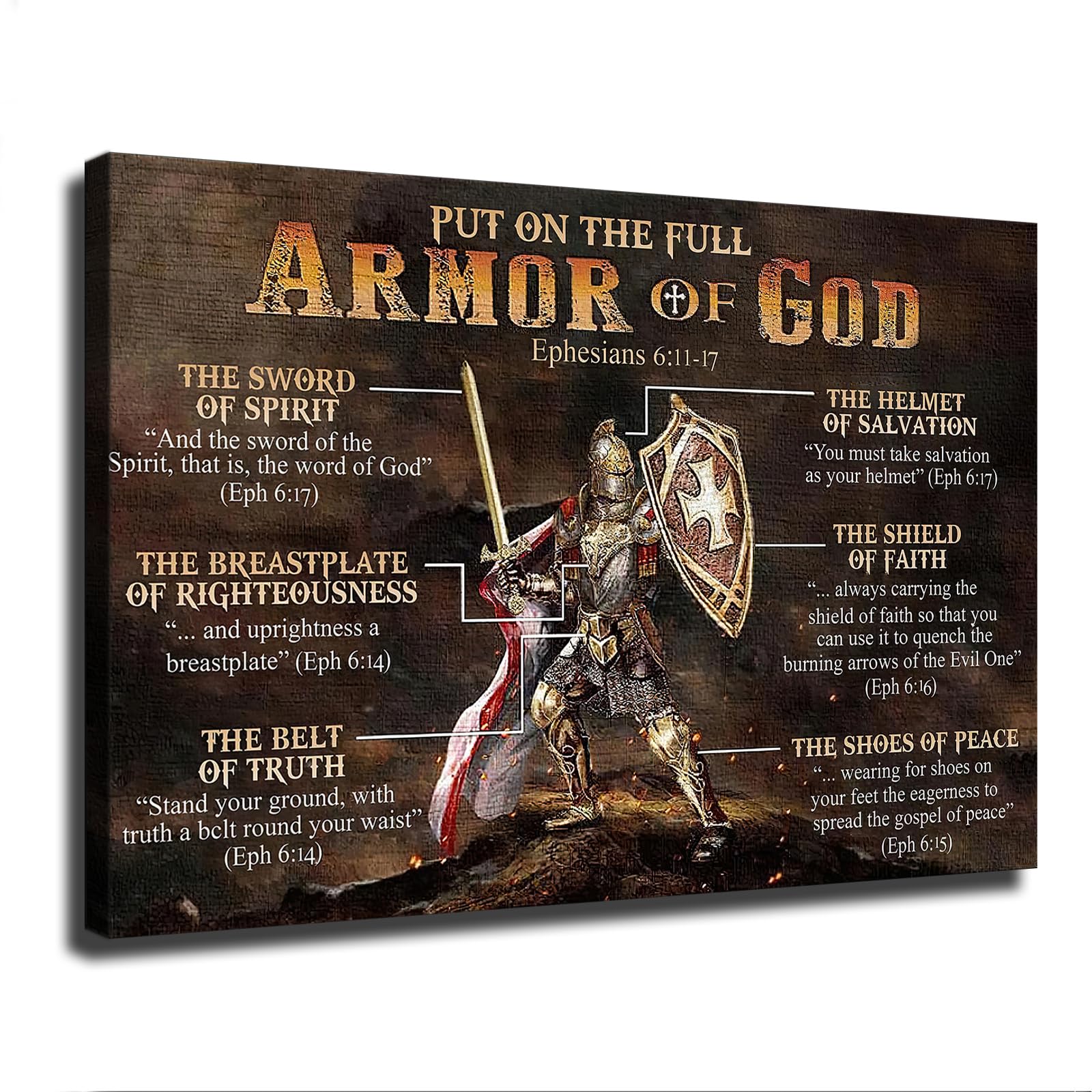Warrior of God Put on The Full Armor of God - Jesus Canvas Poster Holiday Gift HD Picture Modern Aesthetics Mural Wall Art Decoration (Framed,20×