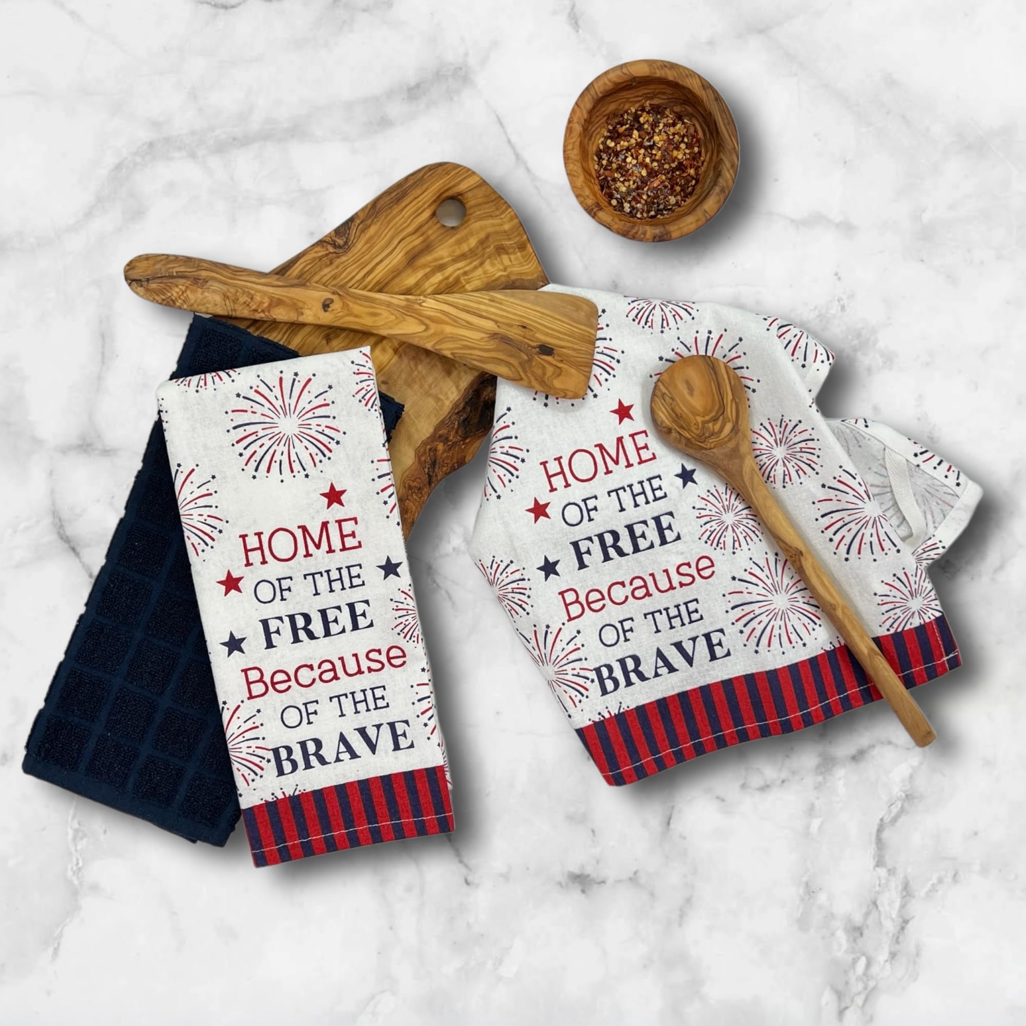 Patriotic Kitchen Dish Towel Set, Set of 3, 100% Cotton, Three Colorful Designs (Home of The Free)