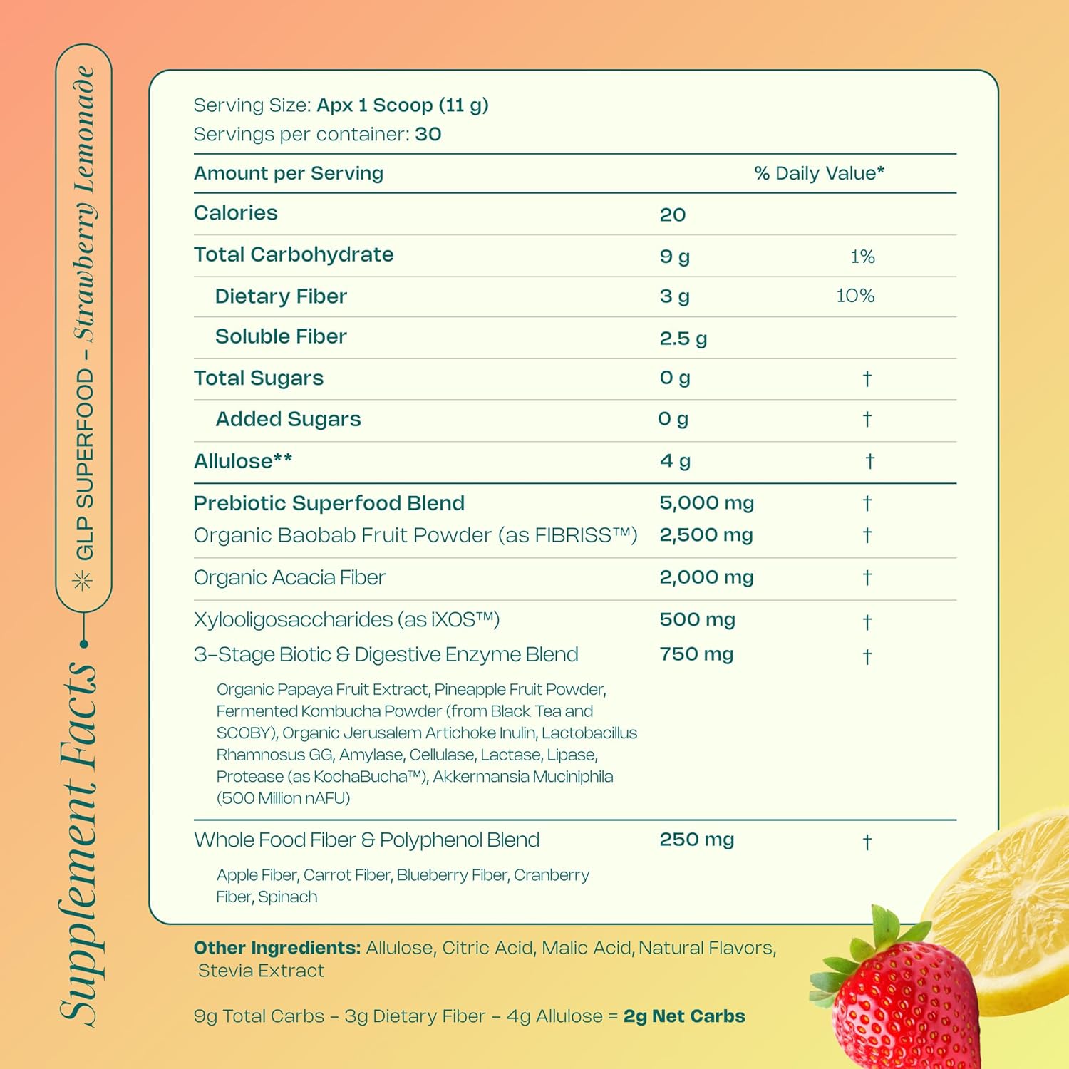 LevelUp® GLP Superfood – with Akkermansia Probiotic, Prebiotics, Postbiotics, Digestive Enzymes & Polyphenols | Fiber-Powered Gut Drink | Keto, Vegan, Zero Sugar (Strawberry Lemonade)