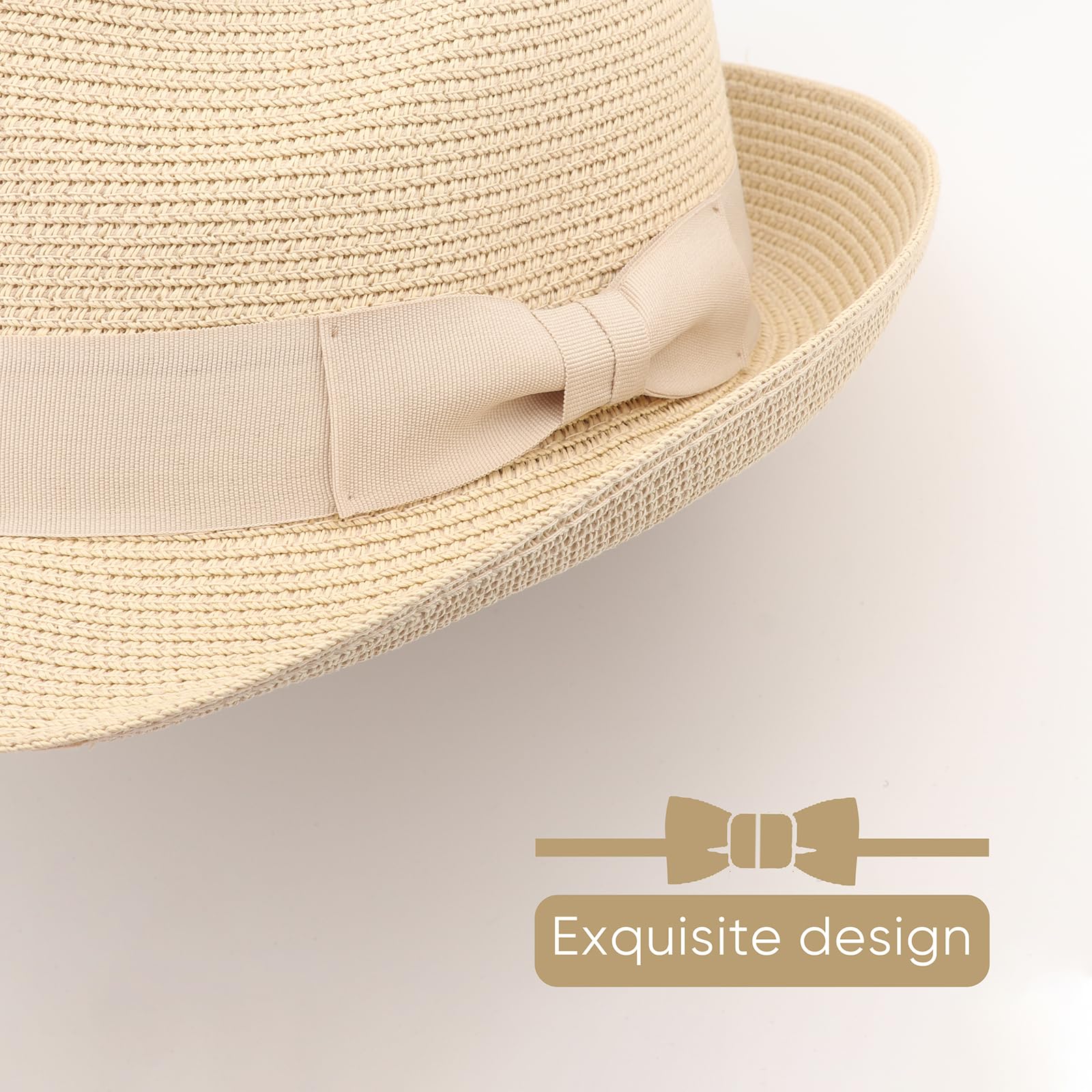 DRESHOW Femme Homme Chapeau de Paille Panama Chapeau Été Large Bord Chapeau de Soleil Anti-UV pour Plage Voyage Chapeau de Soleil
