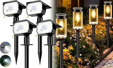 nipify Solar Lights for Outdoor Use with Motion Sensor, 4 Pieces 3 Modes Solar Spotlight for Outdoor Use + 4 Pieces Solar Lights for Outdoor Garden