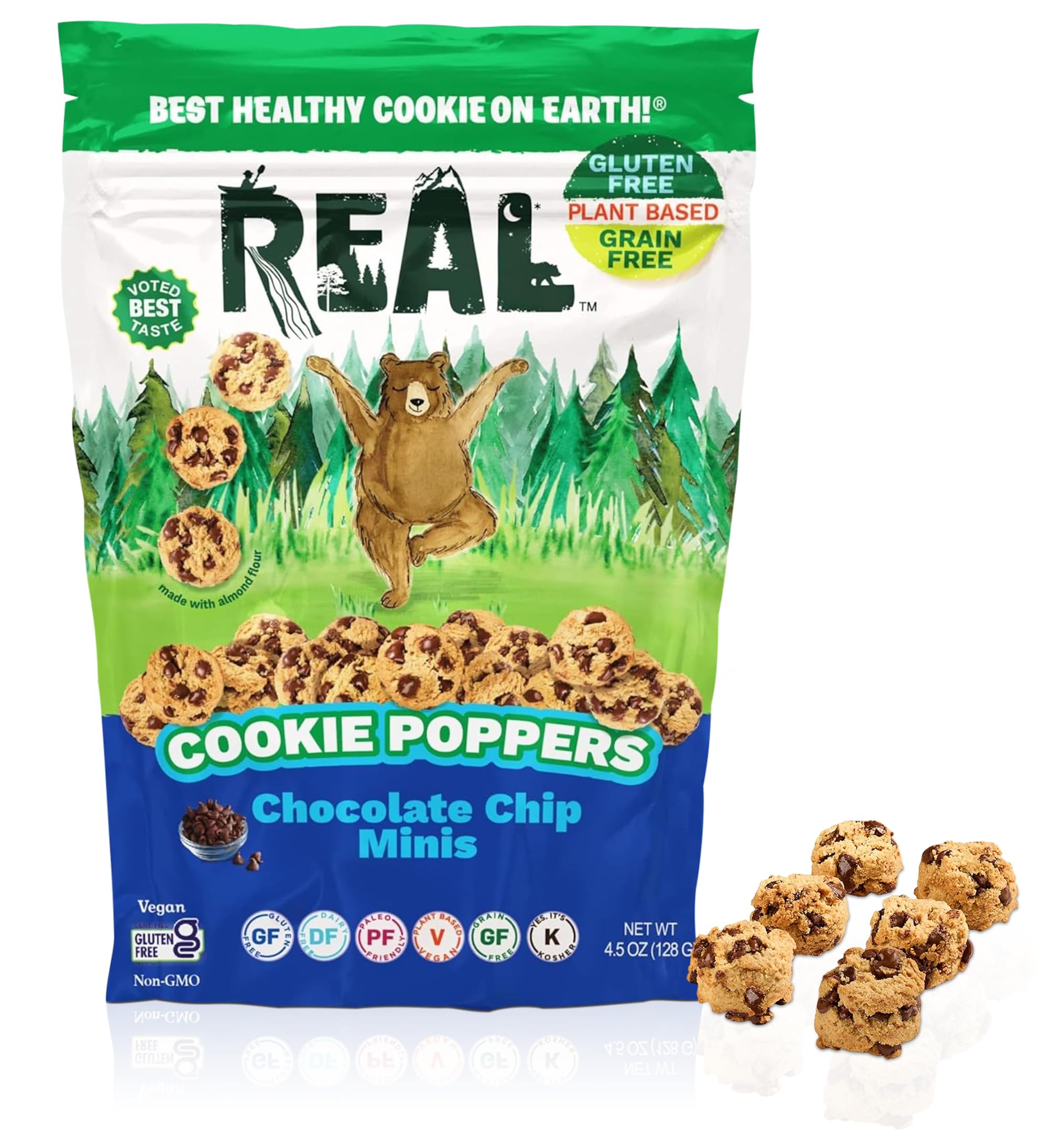 REAL Chocolate Chip Mini Cookie Poppers – Bite-sized Gluten Free Semi Soft Baked Cookies – Dairy Free, Vegan, Kosher, Paleo – Delicious Mini Chocolate Chip Cookies (4.5 oz)