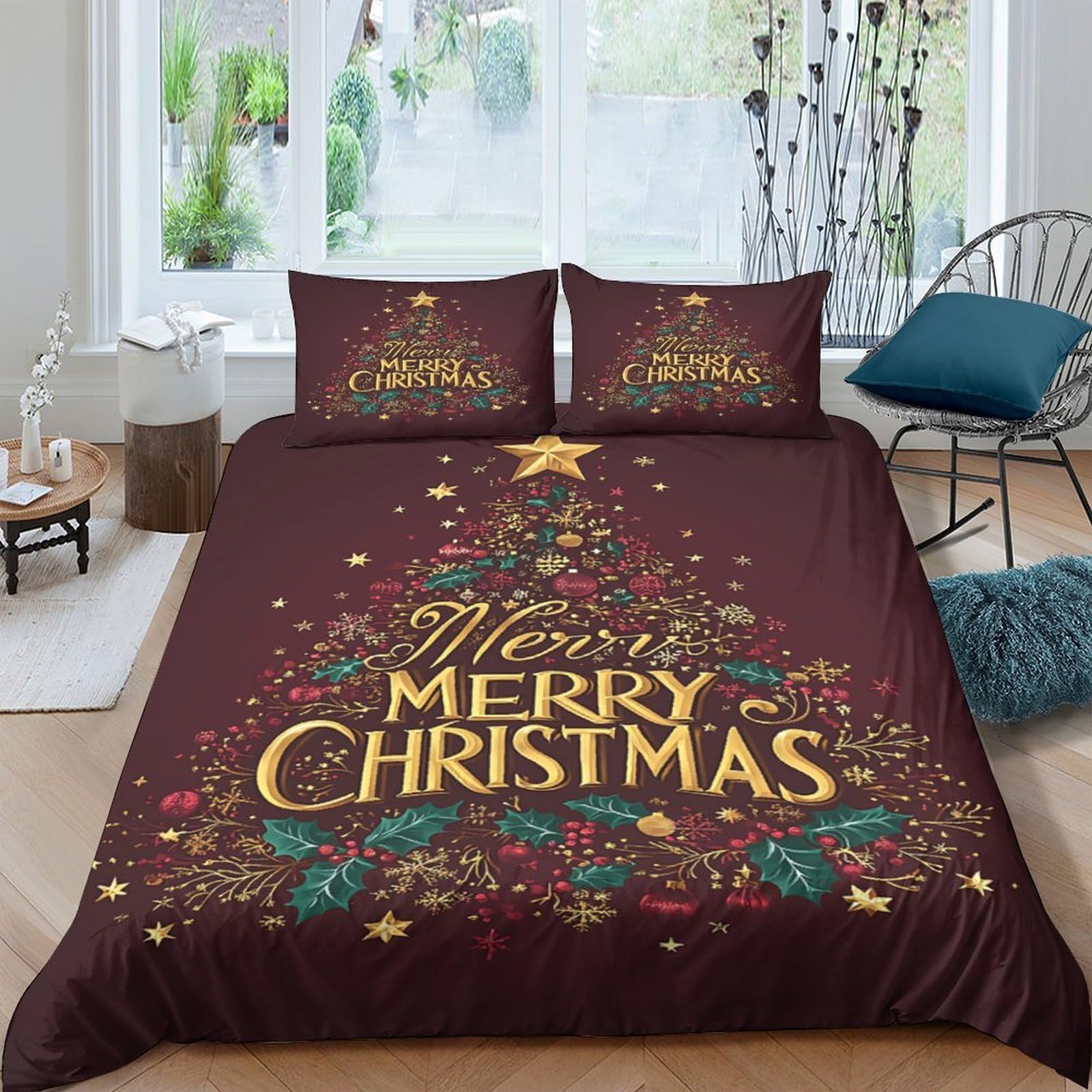 Ctjqhvkz Style-4 3D Printed Christmas Tree Fitted Sheet Microfiber Soft Brown Merry Christmas Bed Cover For Bedroom Guest Room Decor Single（135X200cm）