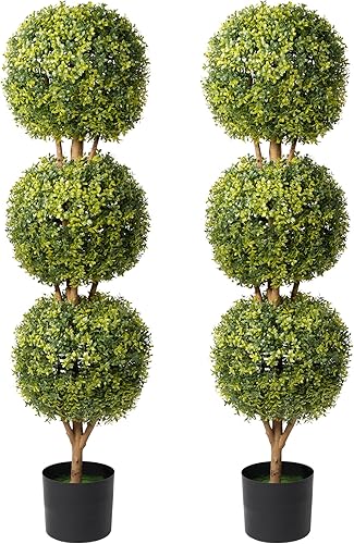 Cozy Castle Paquete de 2 Árbol de bolas de boj artificial de 56 pulgadas topiarios sintéticos de 47 pies para oficina en casa plantas verdes y