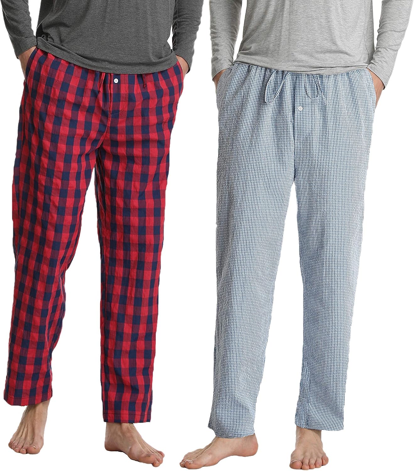 Mens Cotton Pajama Pants Plaid 