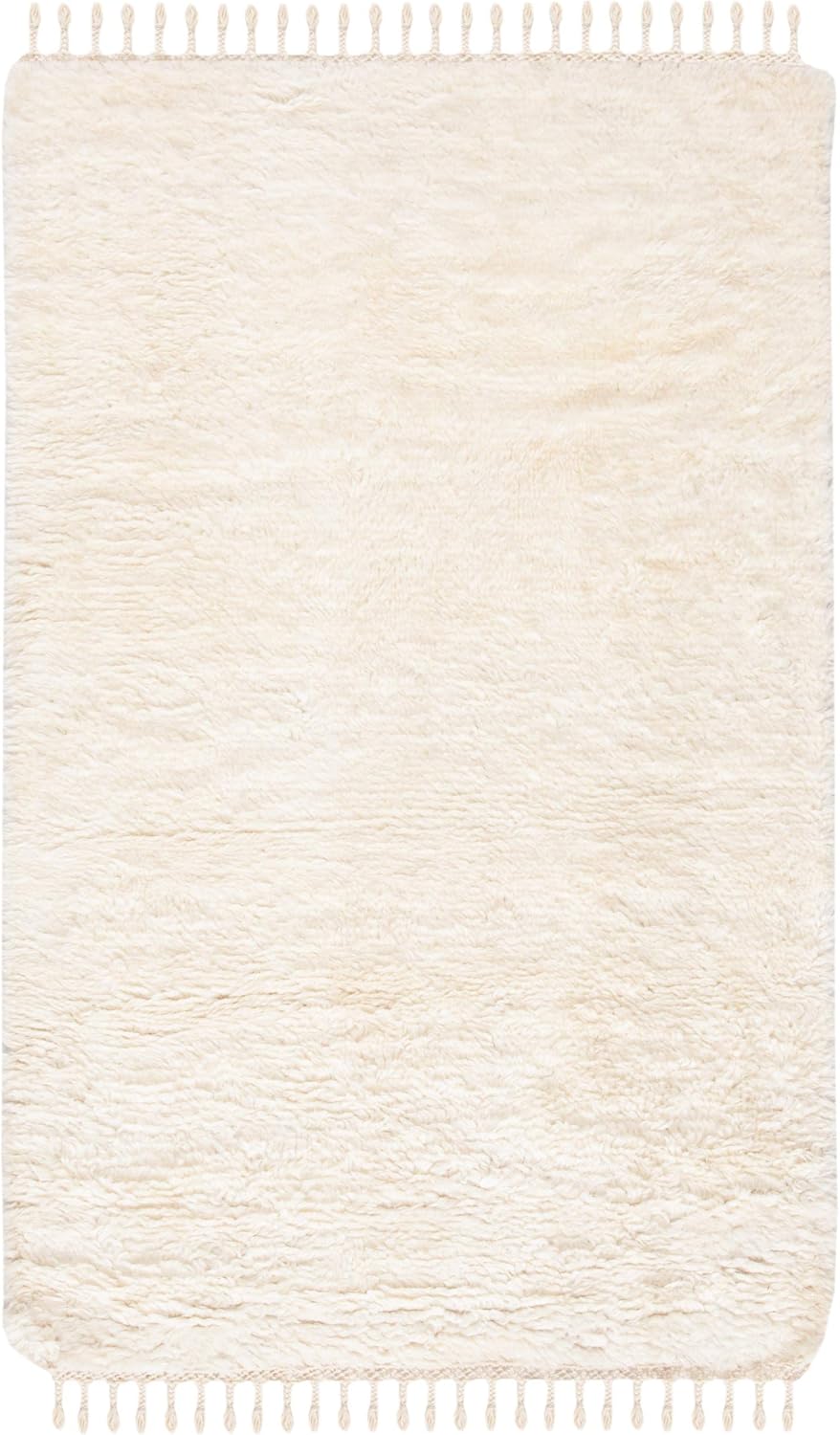 Ivory Hand-Tufted Wool Shag Area Rug with Fringe, 8' x 10'