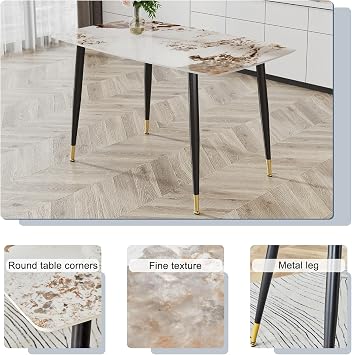 Ebullient Dining Table for 4,Rectangular Marble Dining Table, Faux Marble Dining Table Top,Modern Dining Room Table with Metal Frame for Kitchen