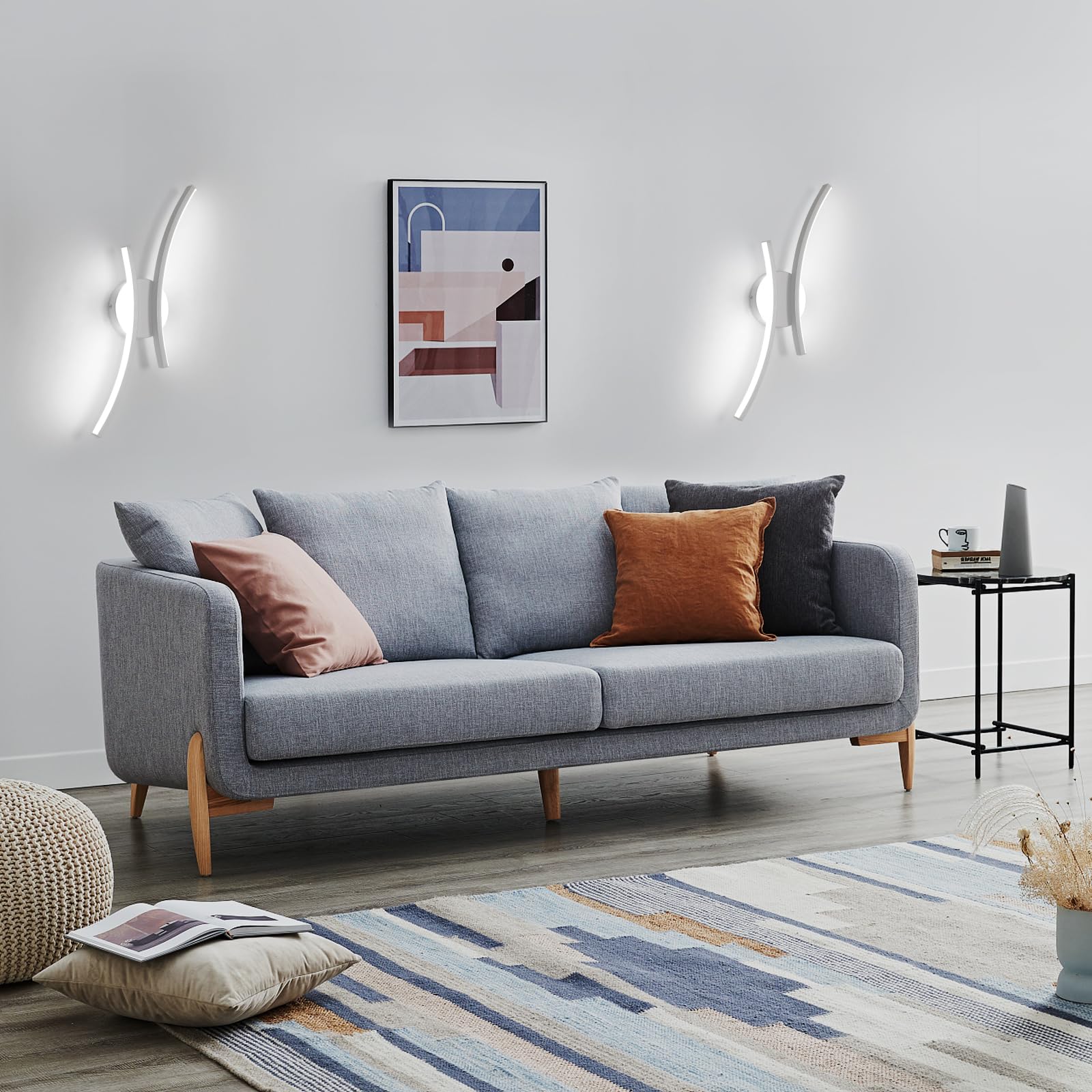Applique LED da Parete Interno 2 Pezzi, 20W 2250LM Moderno Lampada da Parete LED, 44.5CM Bianco Lampada a Muro per Camera da Letto Bagno Soggiorno Scale Corridoio, Bianco Freddo 6500K