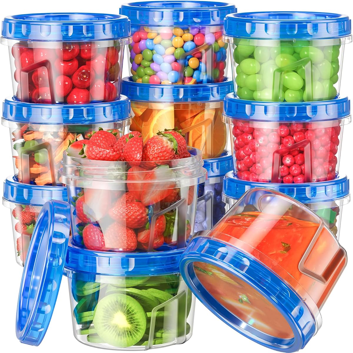 BiuLeon 12 Pack-16oz Freezer Storage Containers, Plastic Food Storage Containers with Twist Top Lids, BPA Free and Reusable Soup Containers with Lid, Microwave and Dishwasher Safe