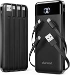 Charmast Chargeurs portatifs avec câbles intégrés, Chargeur portable Banque de puissance avec câbles incorporés, Pack de batterie de voyage pour iPhone Samsung Pixel LG Moto iPad(Noir+Blanc)