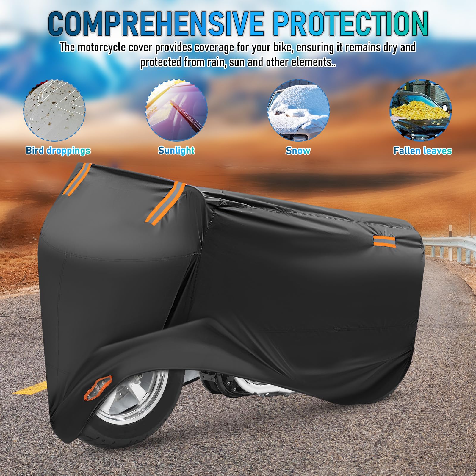 ARTIBETTER Housse de Moto Résistante Vent en Tissu Oxford Imperméable avec Œillets de Verrouillage Stockage Extérieur et Voyages