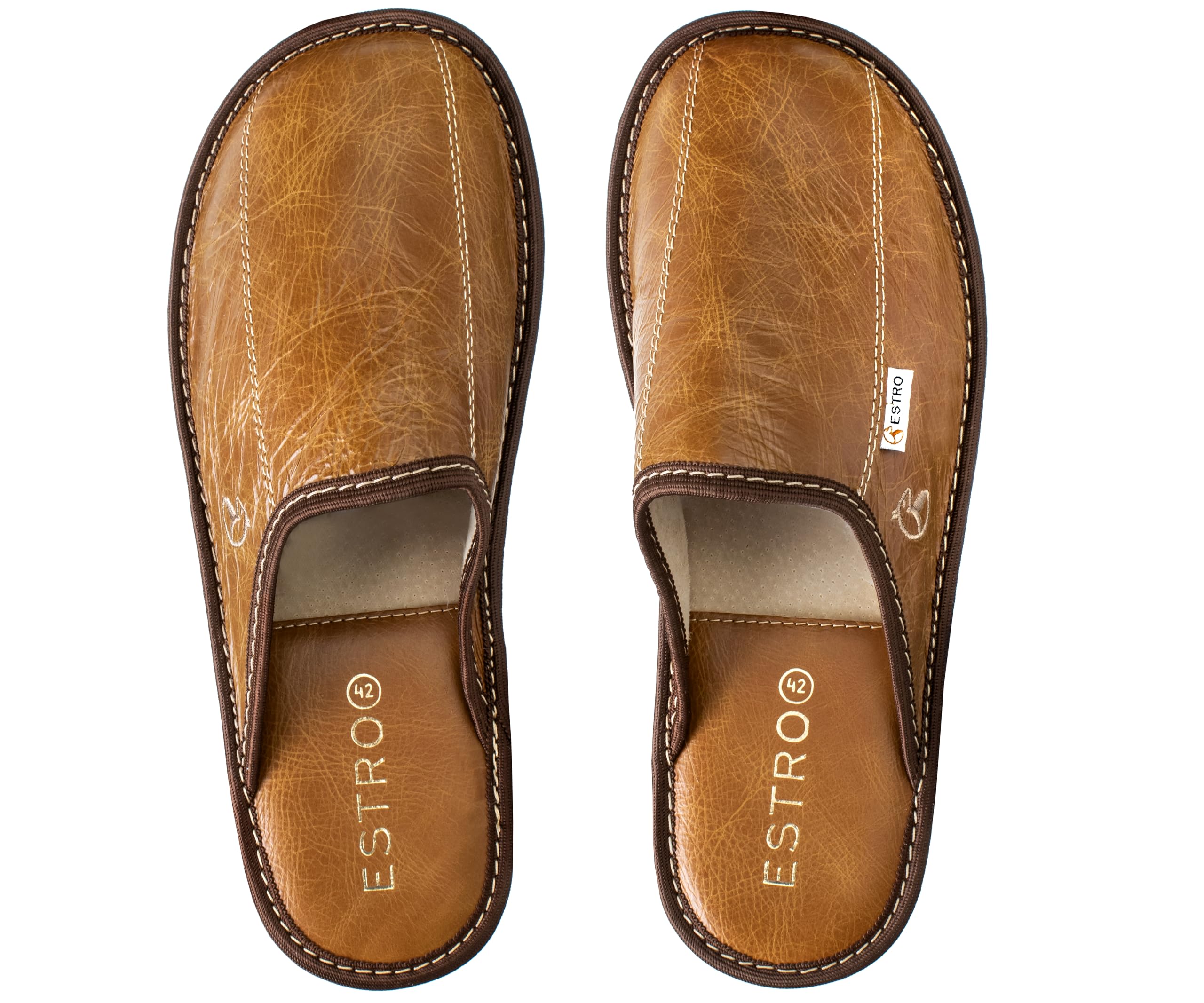 ESTRO Chaussons Homme Pantoufles Hommes - Mules Hommes Cuir Laine Pantoufles Homme Cuir Semelle Inoubliable RUST