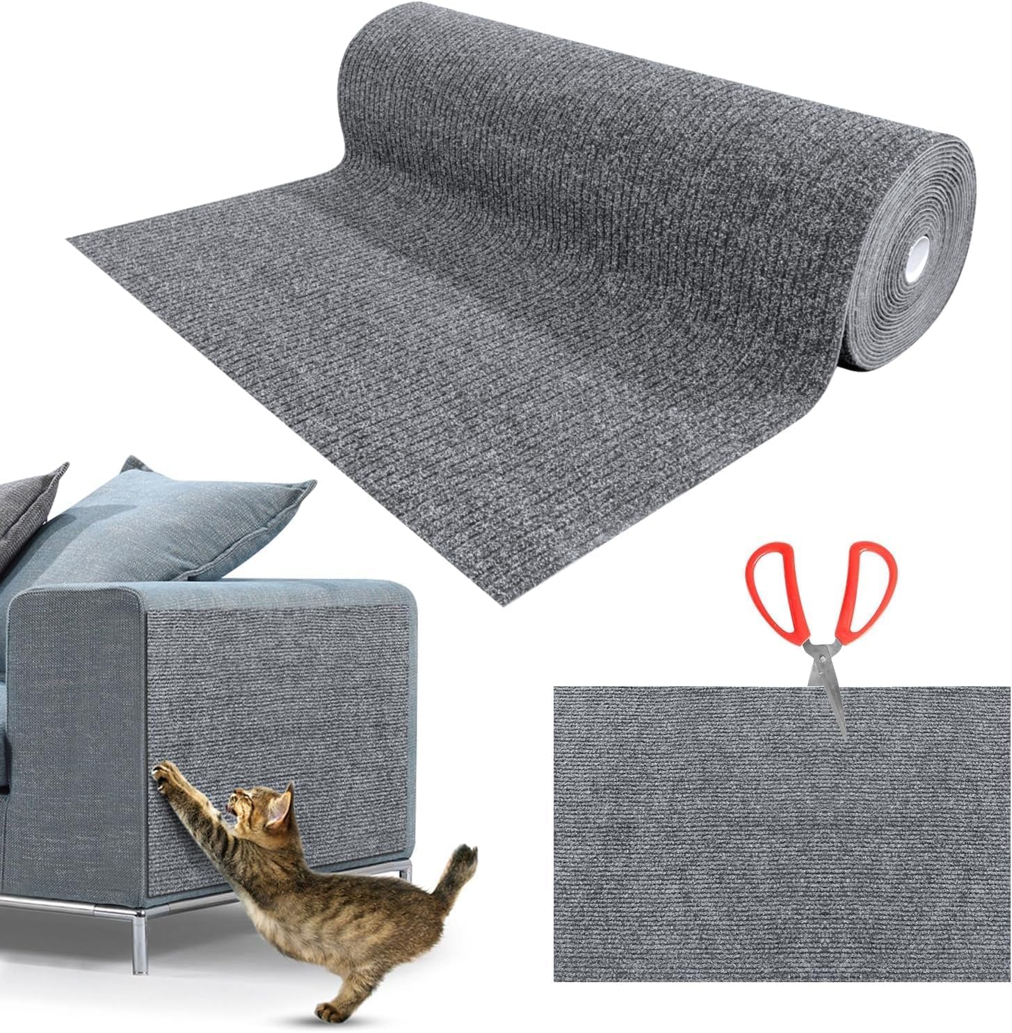 Katzen Kratzmatte Selbstklebend XXL, 200 x 40 cm, Kratzschutz für Sofa und Wände, Katzenteppich für Möbel (Hellgrau, 40X400 cm)