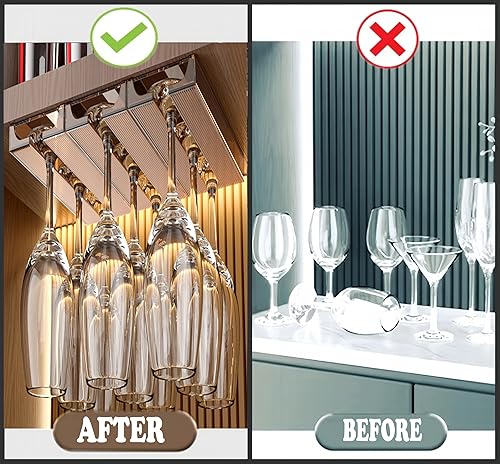 Miniatura 4 de Soporte para copas de vino debajo del estante, estante para copas de vino, estante de plástico para copas de vidrio, colgador de almacenamiento de