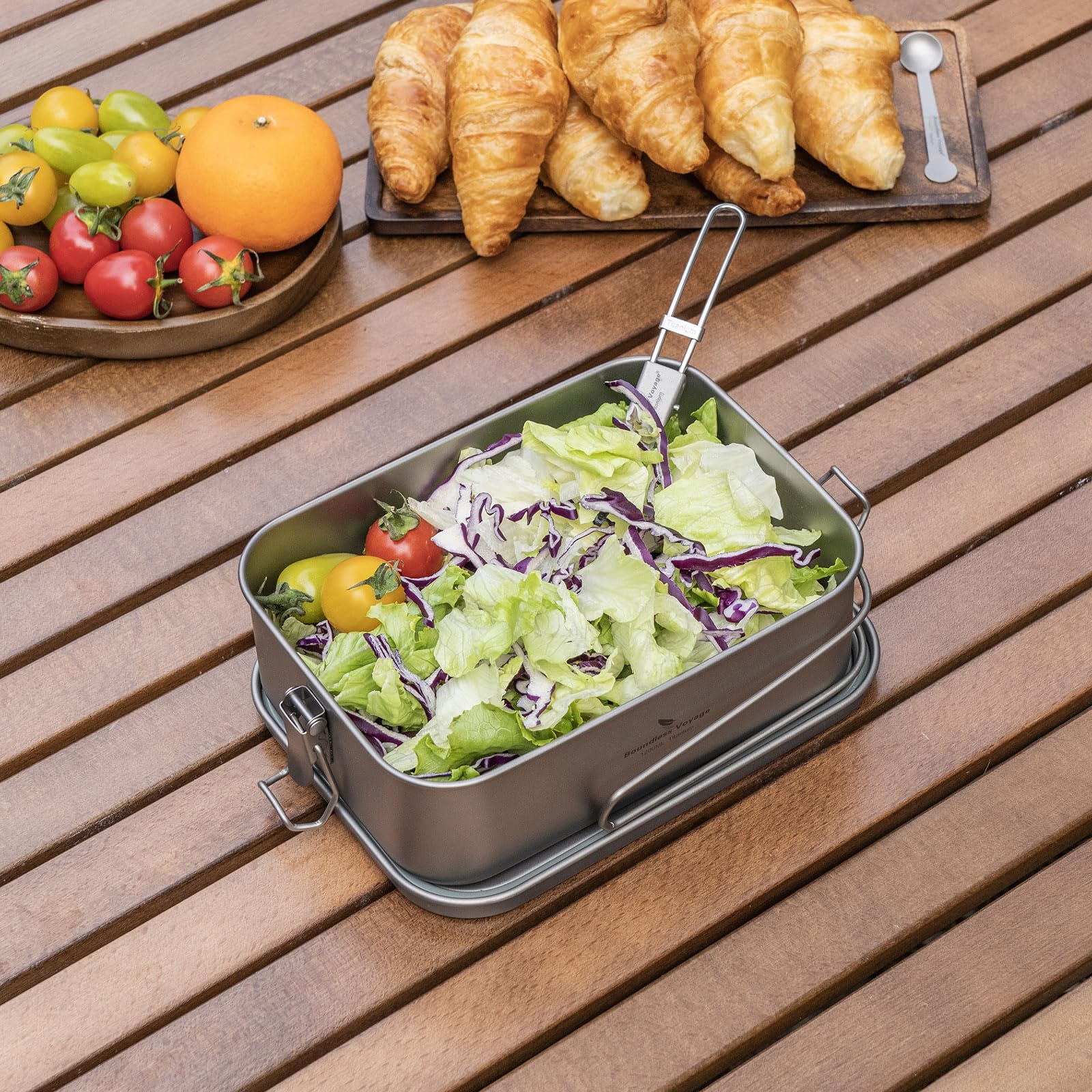 iBasingo Ti2082C - Contenitore per il pranzo in titanio da 1200 ml con coperchio a prova di perdite, manico pieghevole, pentole da campeggio, leggere, per escursioni, picnic e viaggi, contenitore per