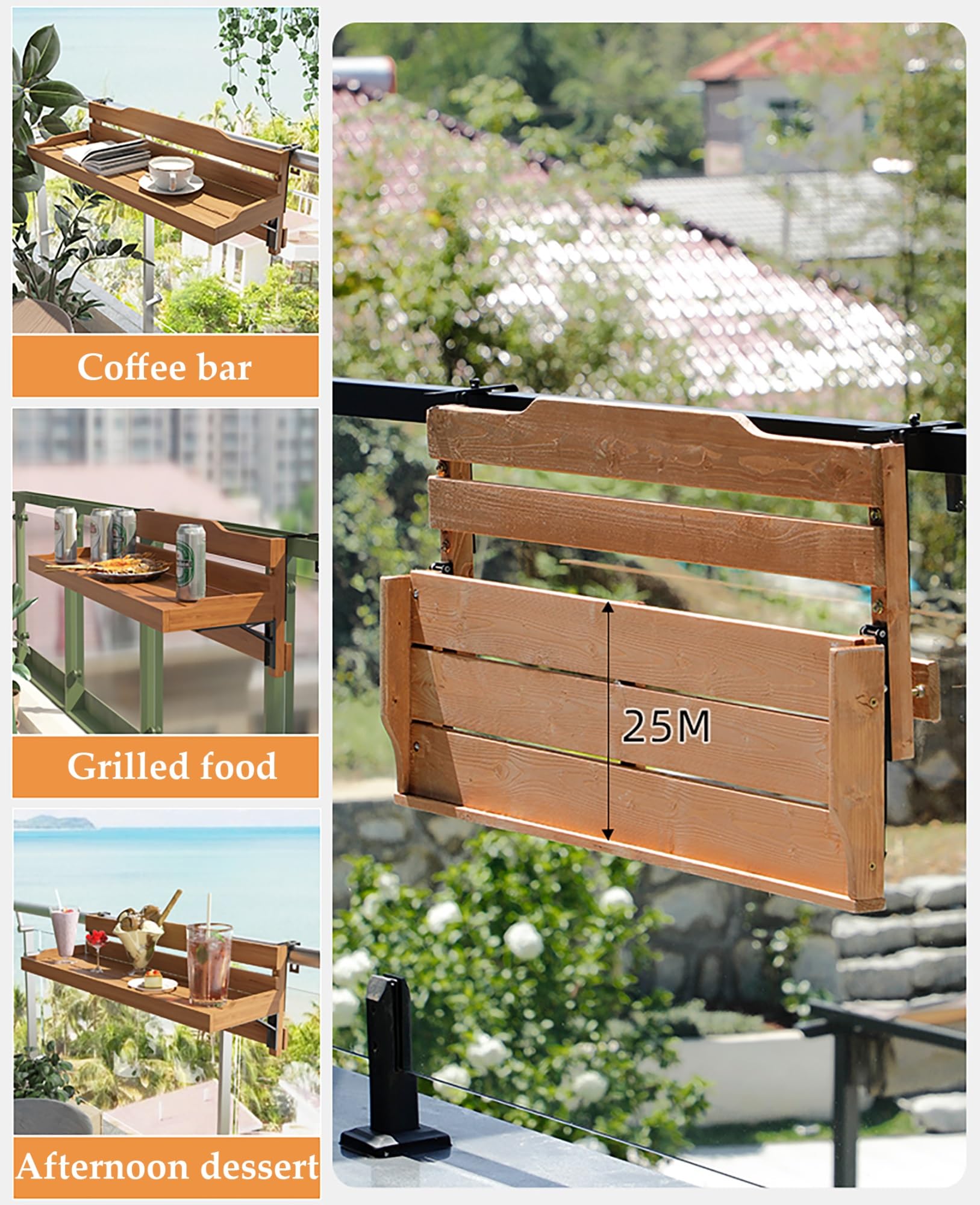 Tavolo pieghevole da balcone, tavolo da balcone per esterni, tavolo da ringhiera per balcone, tavolo da terrazza con ringhiera per balcone da giardino(90cm)