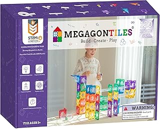 MEGAGONTILES Marble Run Magnetic Tiles Set 120PCS | STEM-Authenticated Magnetic Building Blocks with Marble Track Pieces | Educational Construction Toy for Kids Ages 3–8 (Boys & Girls)