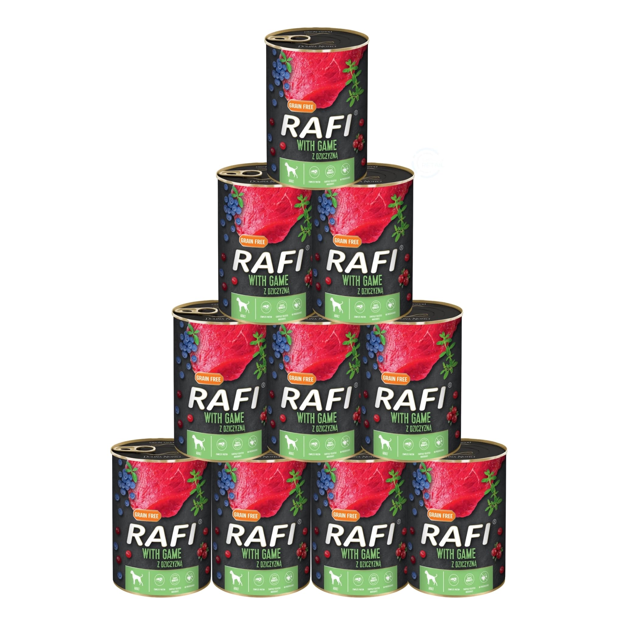 Rafi Complete Adult Wet Dog Food, Game, 10 x 400g Cans