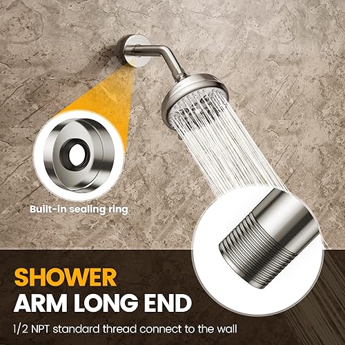 Miniatura 4 de YASFEL Brazo de ducha de 8 pulgadas para montar en la pared, moderno, tubo de extensión de ducha con brida y cinta de teflón para cabezal de ducha y