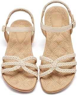 Ecetana 여성용 샌들 Dressy Summer: 편안한 브레이드 스트랩 플랫 샌들, 조절 가능한 발목 스트랩 및 쿠션 풋 베드, 캐주얼 워킹용