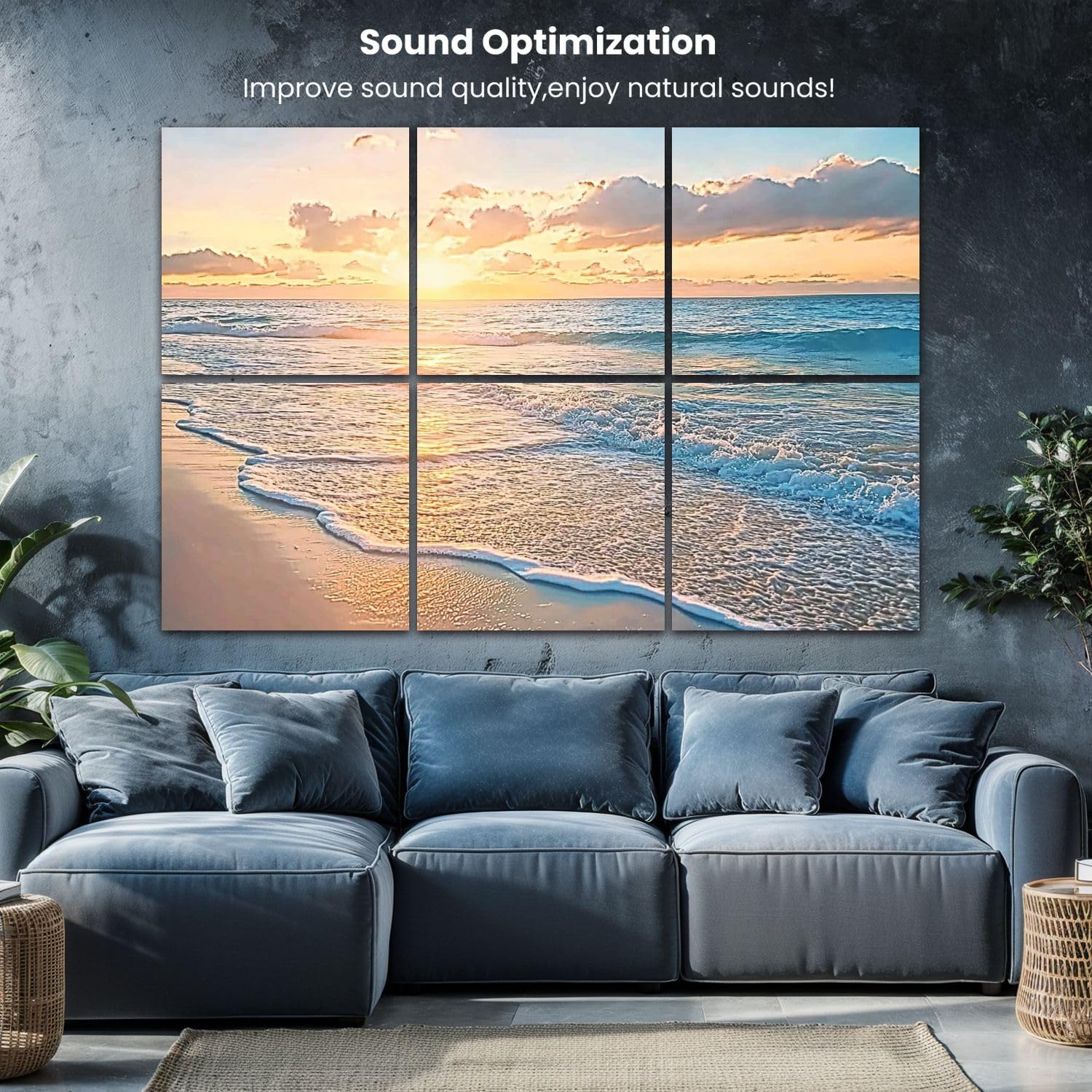 Art Acoustic Panels Decorative Beach Sunset Ocean Waves Beach Clouds Horizon 6 Pack Decorative Sound Absorbing Wall Panels 72x48" Noise Canceling Soundproof Padding Room Decor for Office