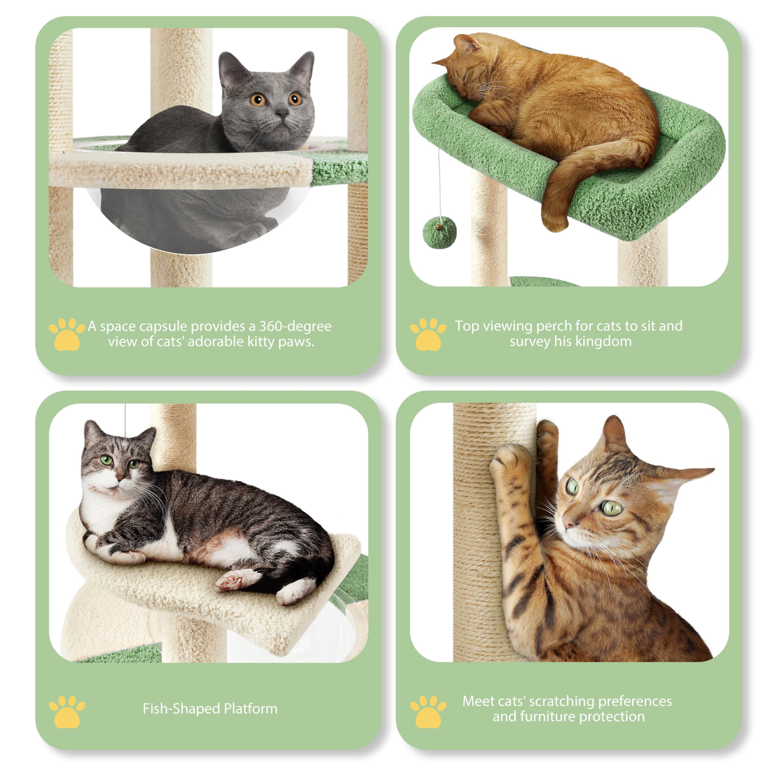 Yaheetech Albero Tiragraffi per Gatti in Sisal Cuccia per Gattini Gioco Gatto con Ciotola Altezza 90cm Verde Militare e Beige