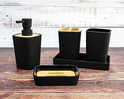 Miniatura 3 de Juego clásico de accesorios de baño de 5 piezas soporte para cepillo de dientes de baño, dispensador de jabón de loción, jabonera, vaso, cepillo de